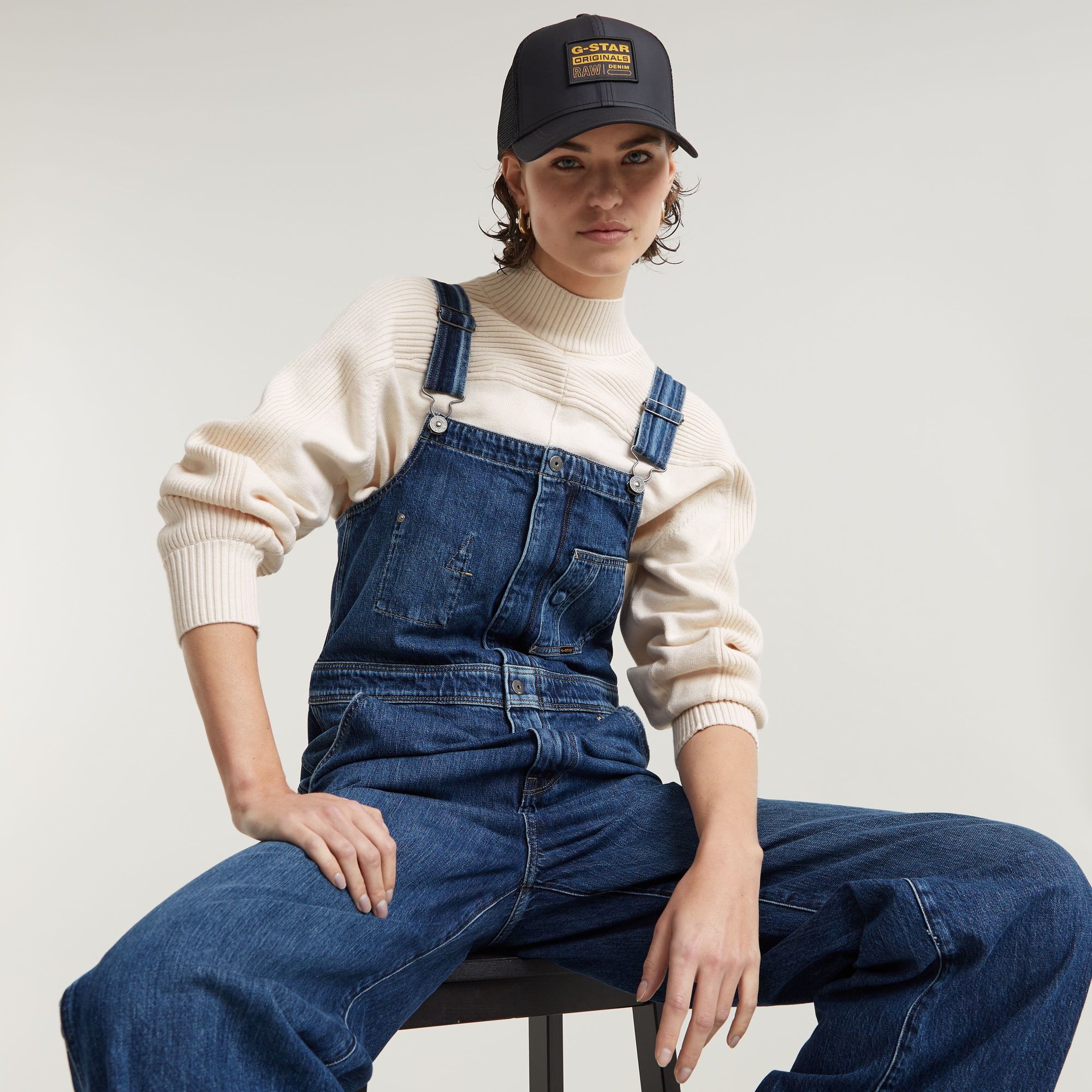 G-Star RAW Straight Leg Zip Tuinbroek Donkerblauw Dames