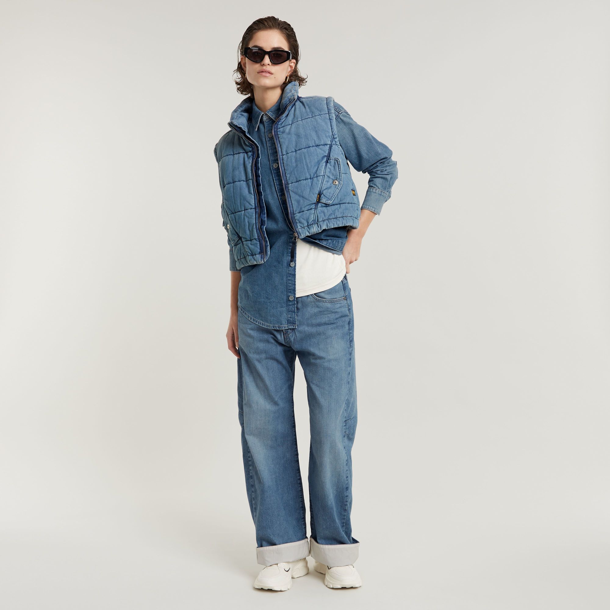 Thumbnail - Bowey Lined Loose Jeans - Mittelblau - Damen