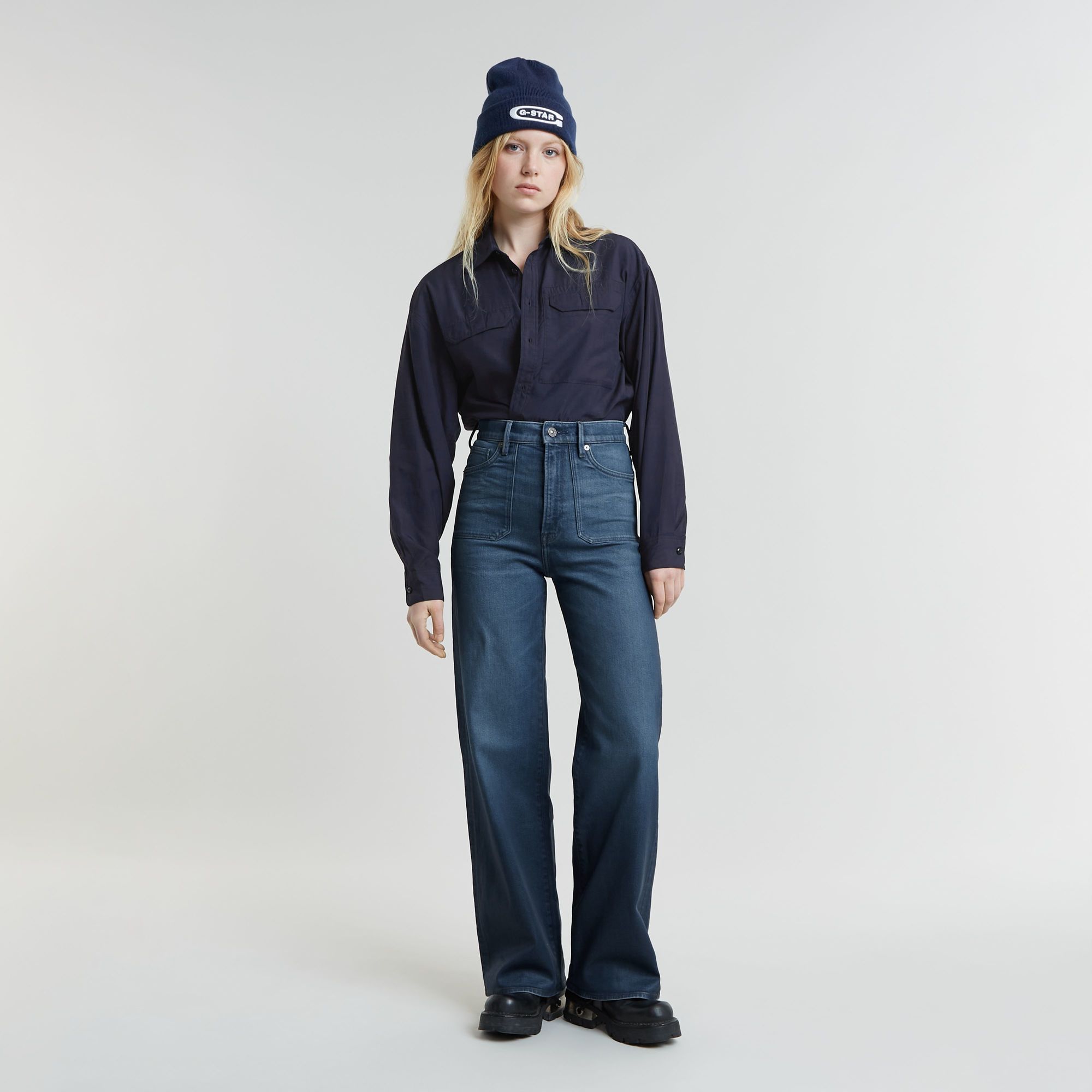 G-Star RAW Deck 2.0 High Loose Patch Pocket Jeans Donkerblauw Dames
