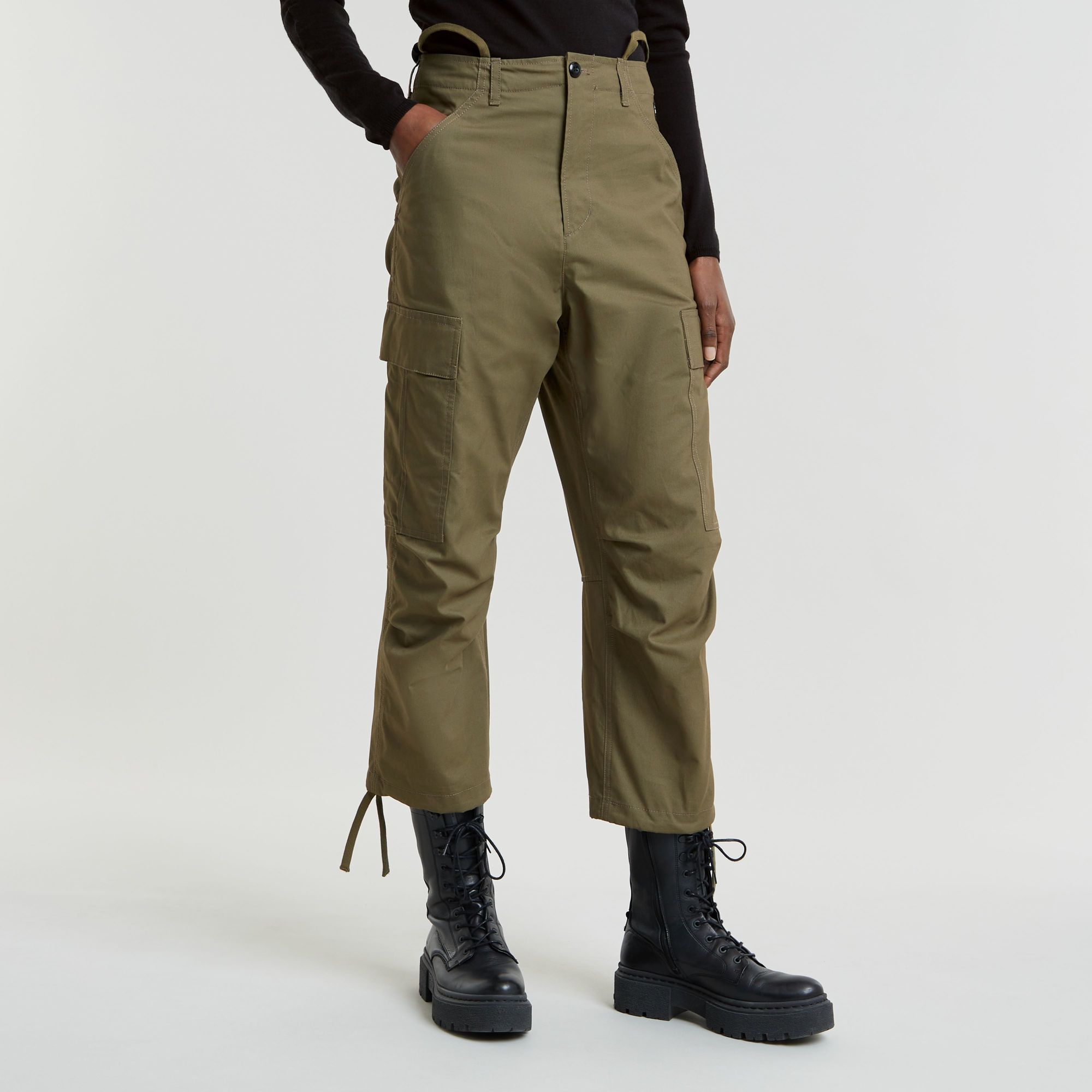 Cargo Cropped Drawcord Hose - Grün - Damen