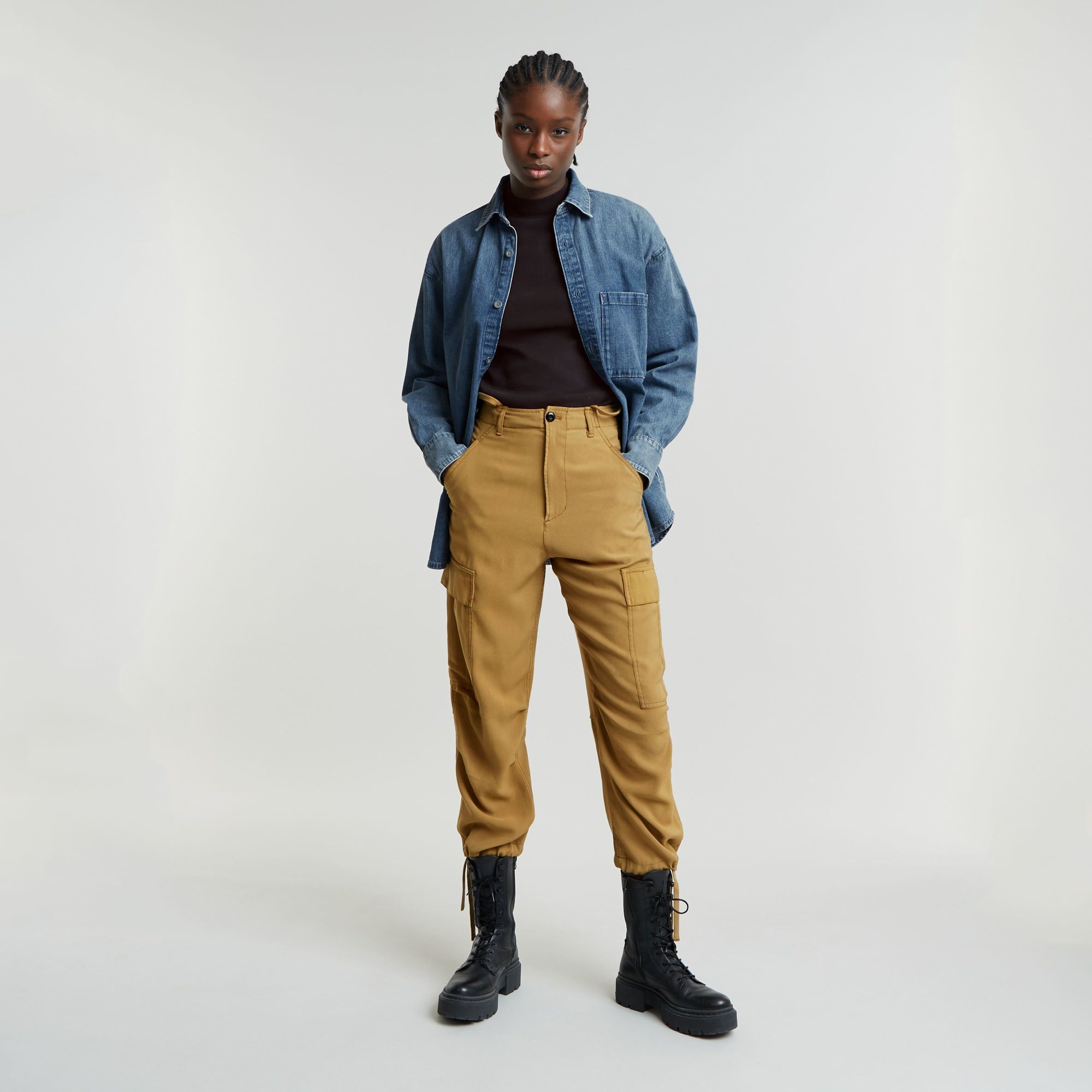G-Star RAW Cargo Broek Cropped Drawcord Beige Dames