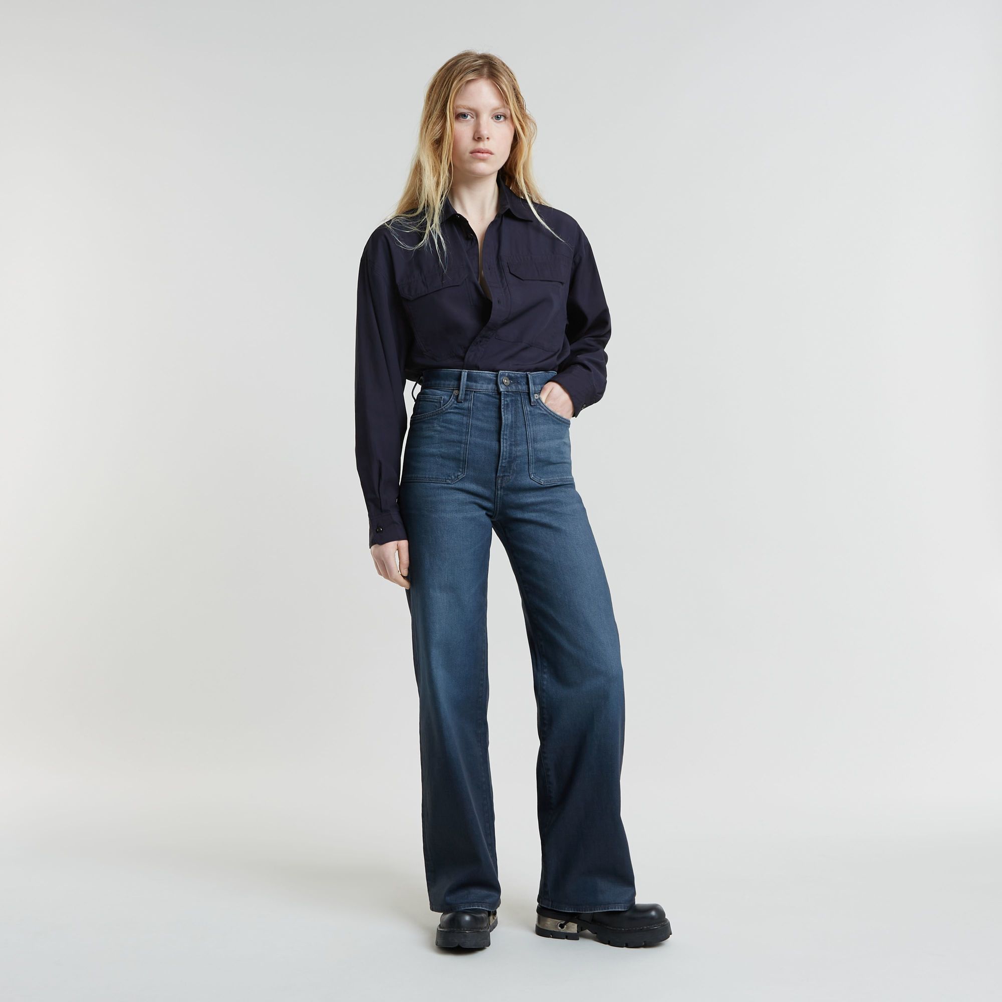 G-Star RAW Cropped Pocket Blouse Donkerblauw Dames