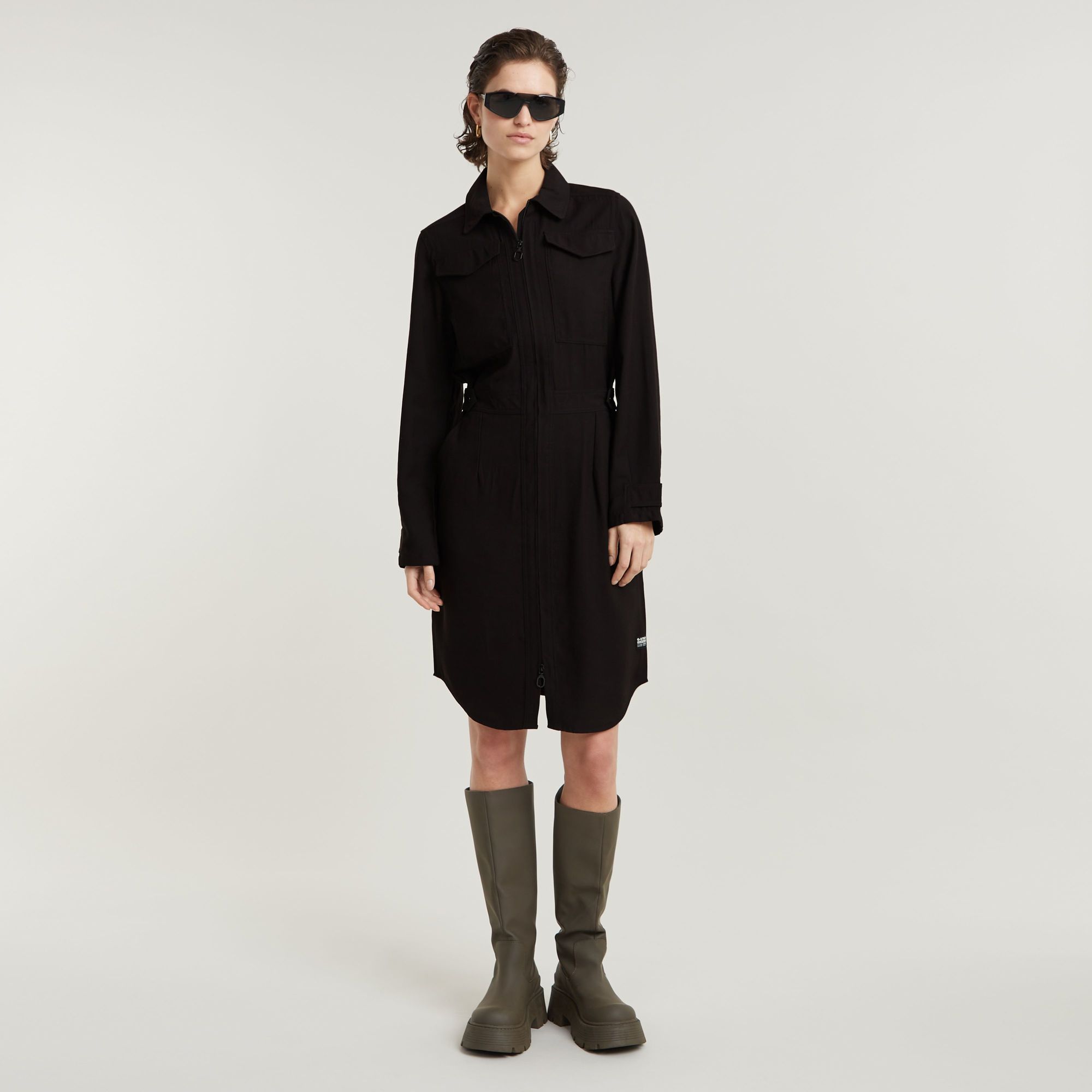 

Military Shirt Dress - Black - Women