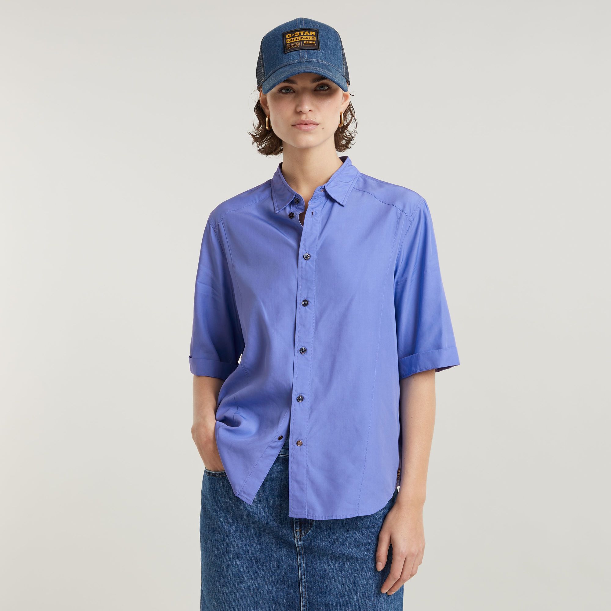 

Military Button Down Shirt - Medium blue - Women