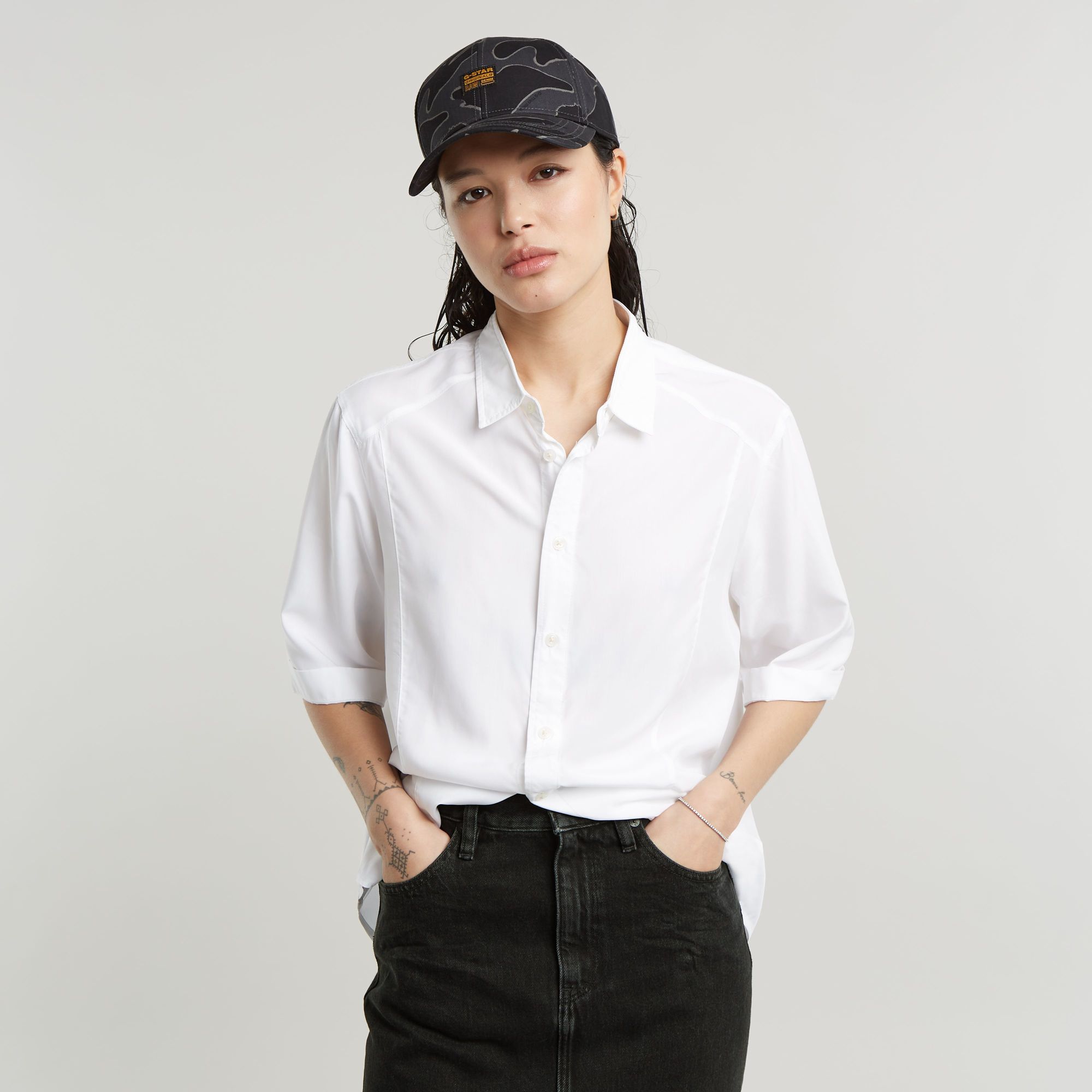 Military Button Down Hemd - Weiß - Damen