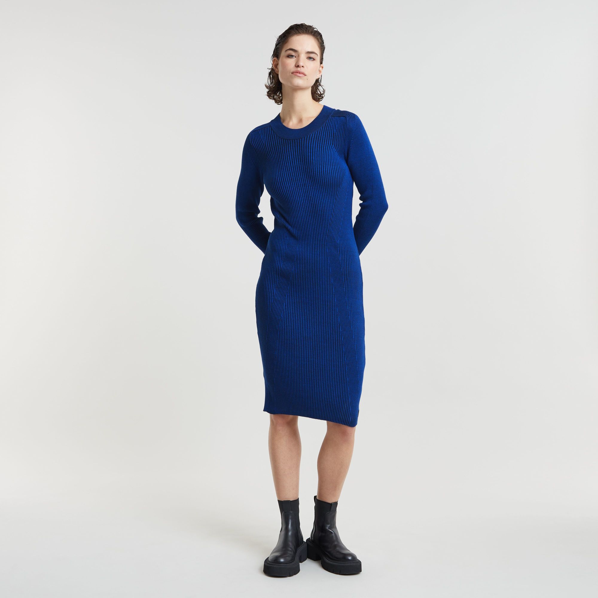 Plated Slim Knitted Kleid - Mehrfarbig - Damen