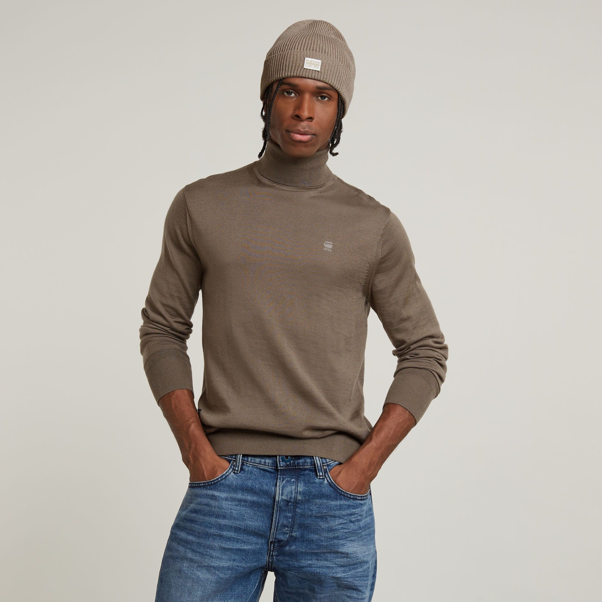 Premium Core Turtle Neck Knitted Pullover - Braun - Herren