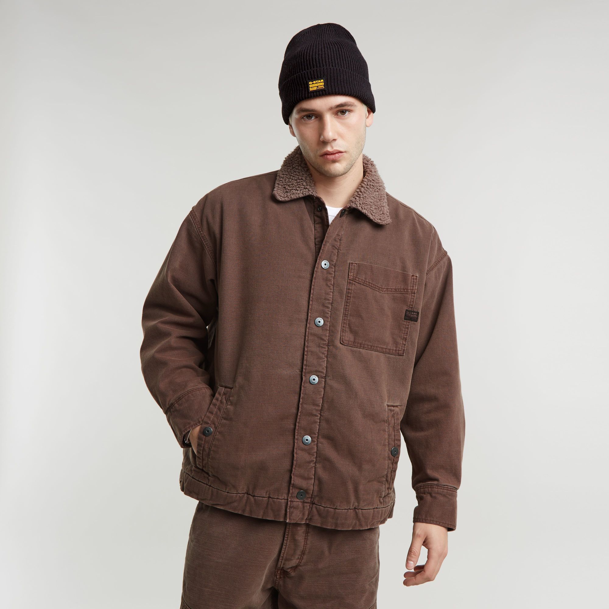 

Boxy Fit Sherpa Jacket - Brown - Men