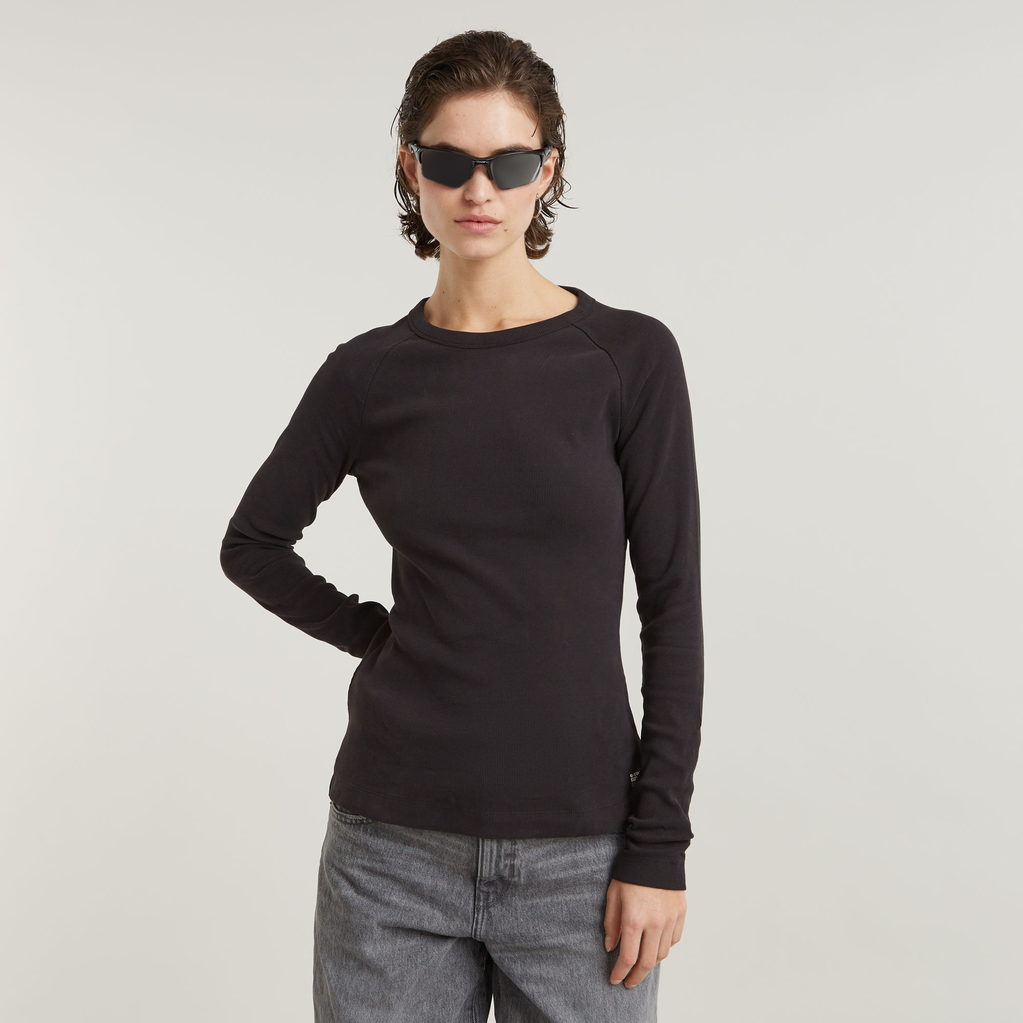 G-Star RAW Slim Rib Keyhole Top Zwart Dames