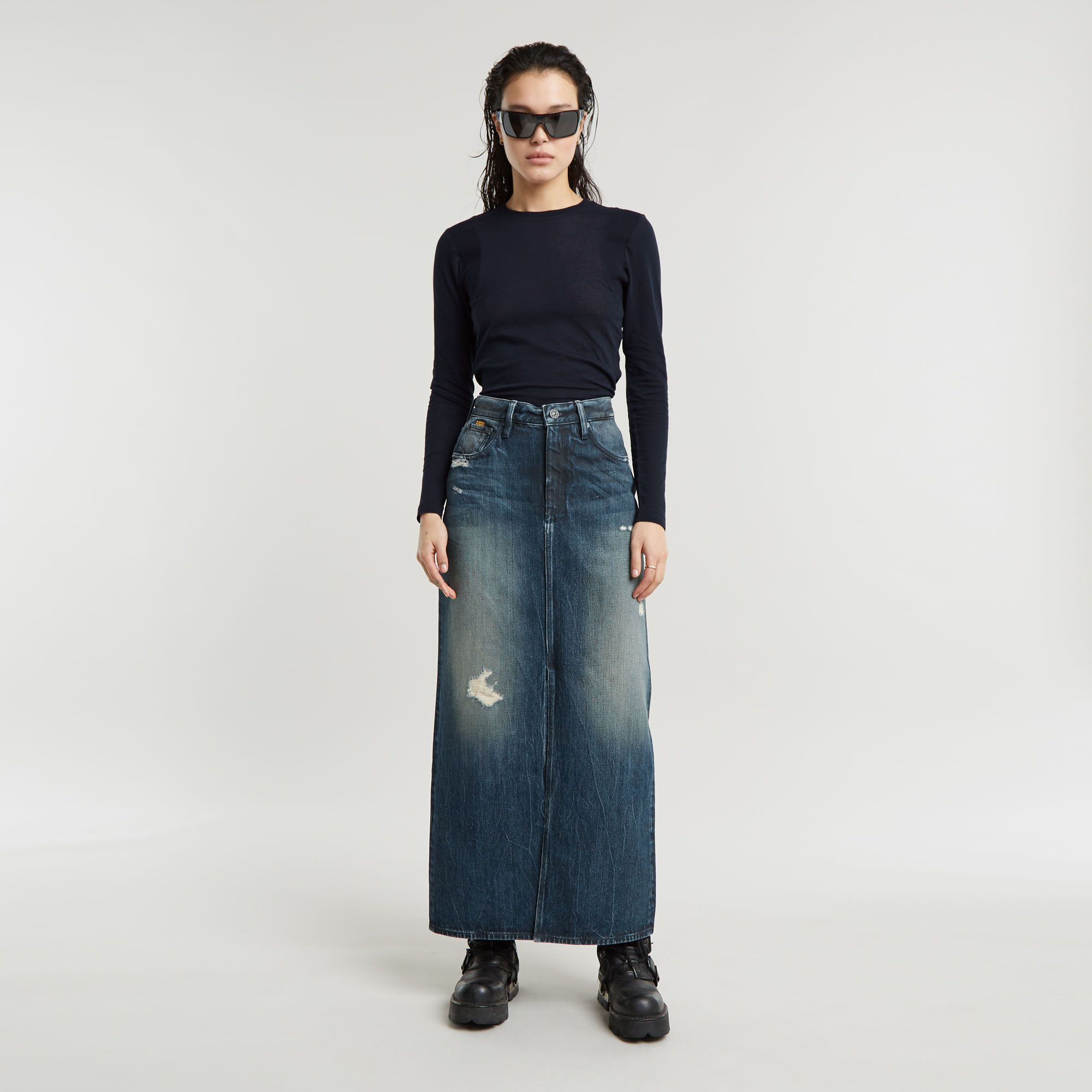 G-Star RAW Ribbed Shoulder Panels Slim Top Donkerblauw Dames