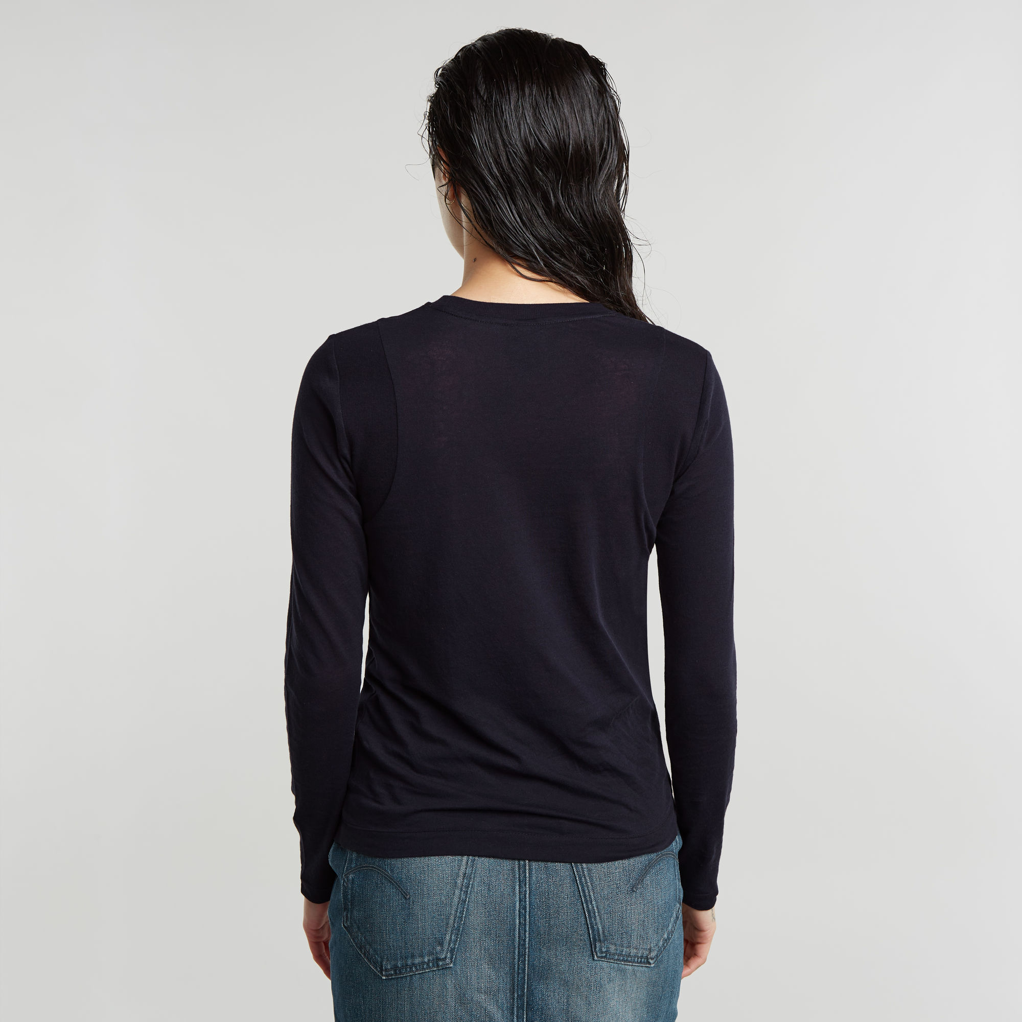G-Star RAW Ribbed Shoulder Panels Slim Top Donkerblauw Dames