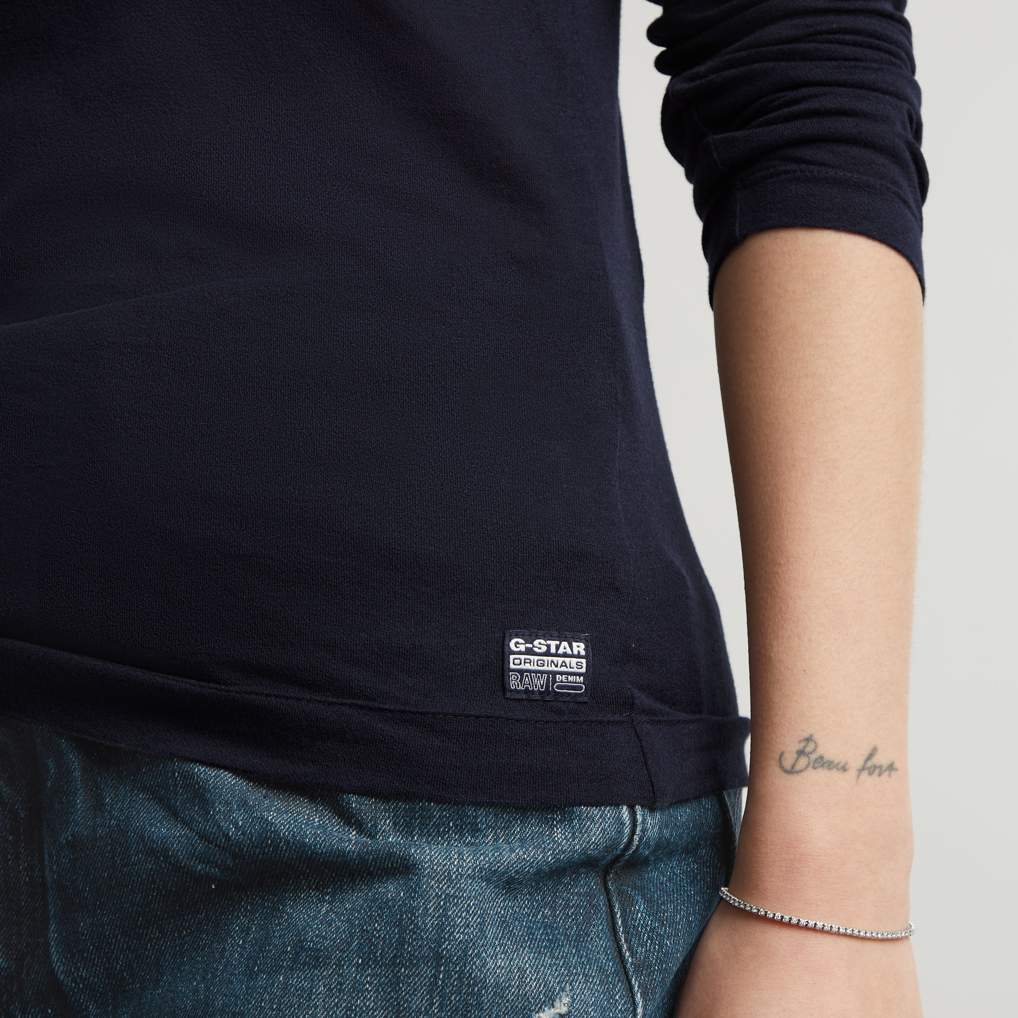 G-Star RAW Ribbed Shoulder Panels Slim Top Donkerblauw Dames