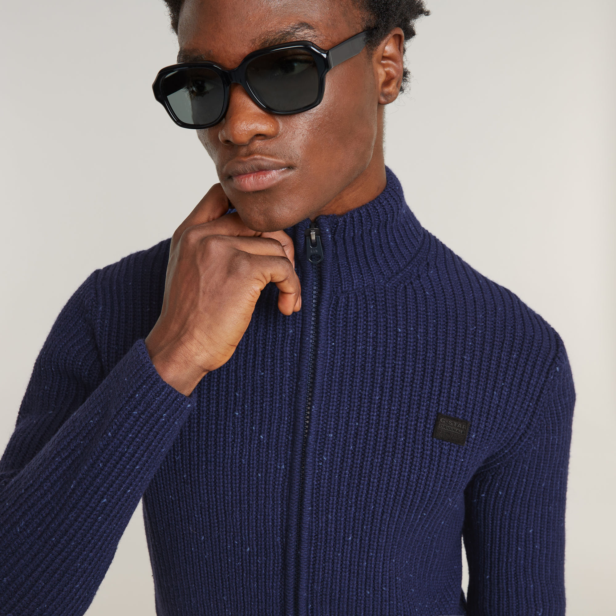 G-Star RAW Double Collar Gebreid Sweater Jack Donkerblauw Heren