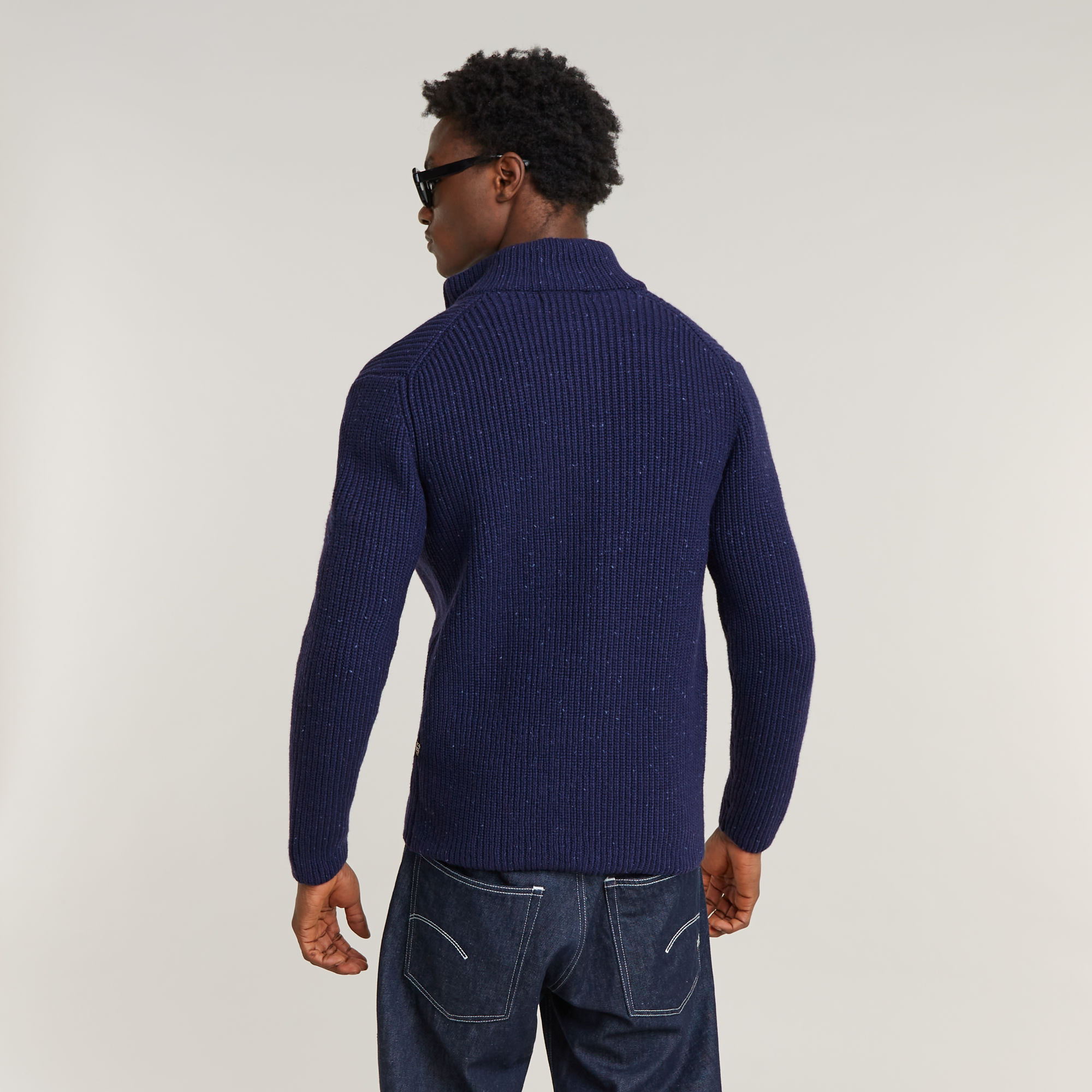 G-Star RAW Double Collar Gebreid Sweater Jack Donkerblauw Heren