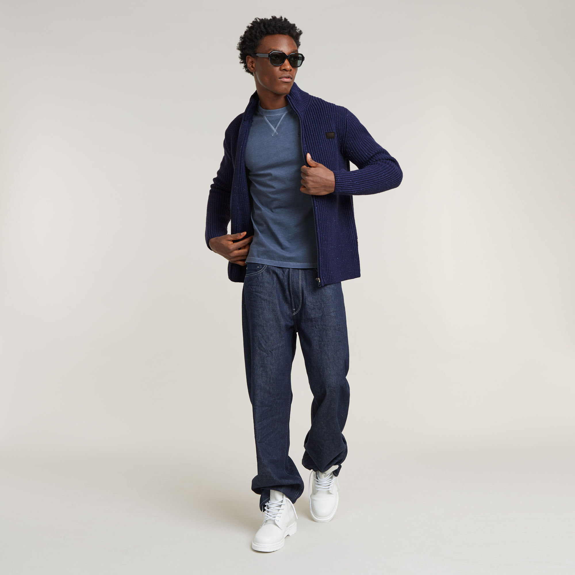 G-Star RAW Double Collar Gebreid Sweater Jack Donkerblauw Heren