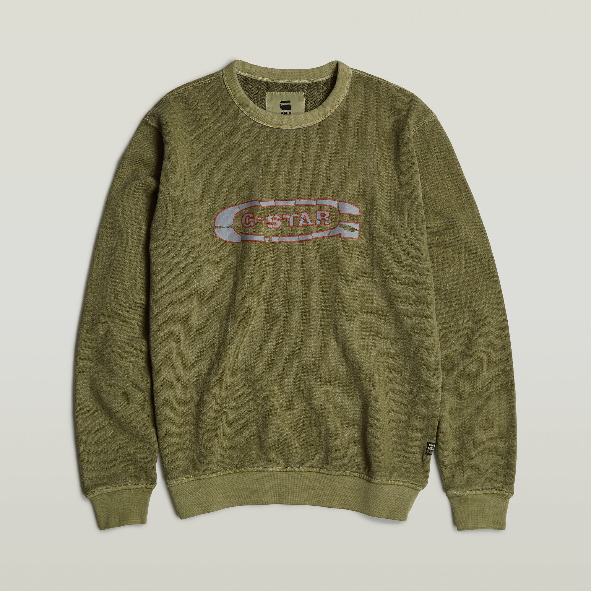 G-Star RAW Destroyed G Logo Washed Sweater Groen Heren