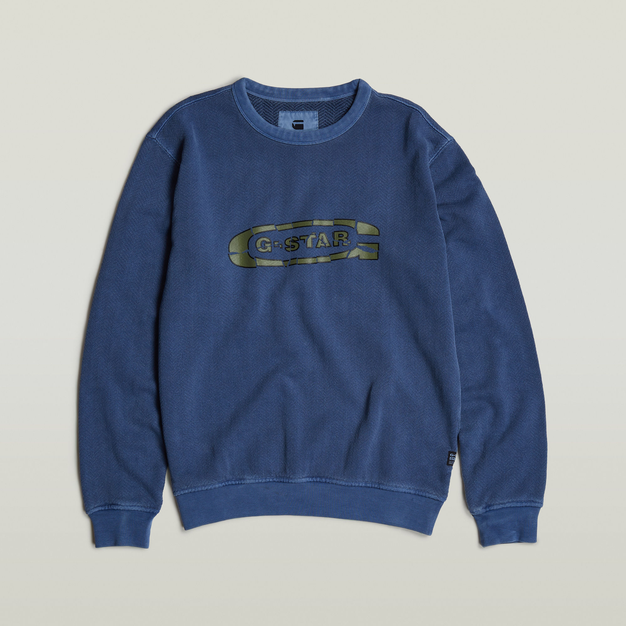 G-Star RAW Destroyed G Logo Washed Sweater Donkerblauw Heren