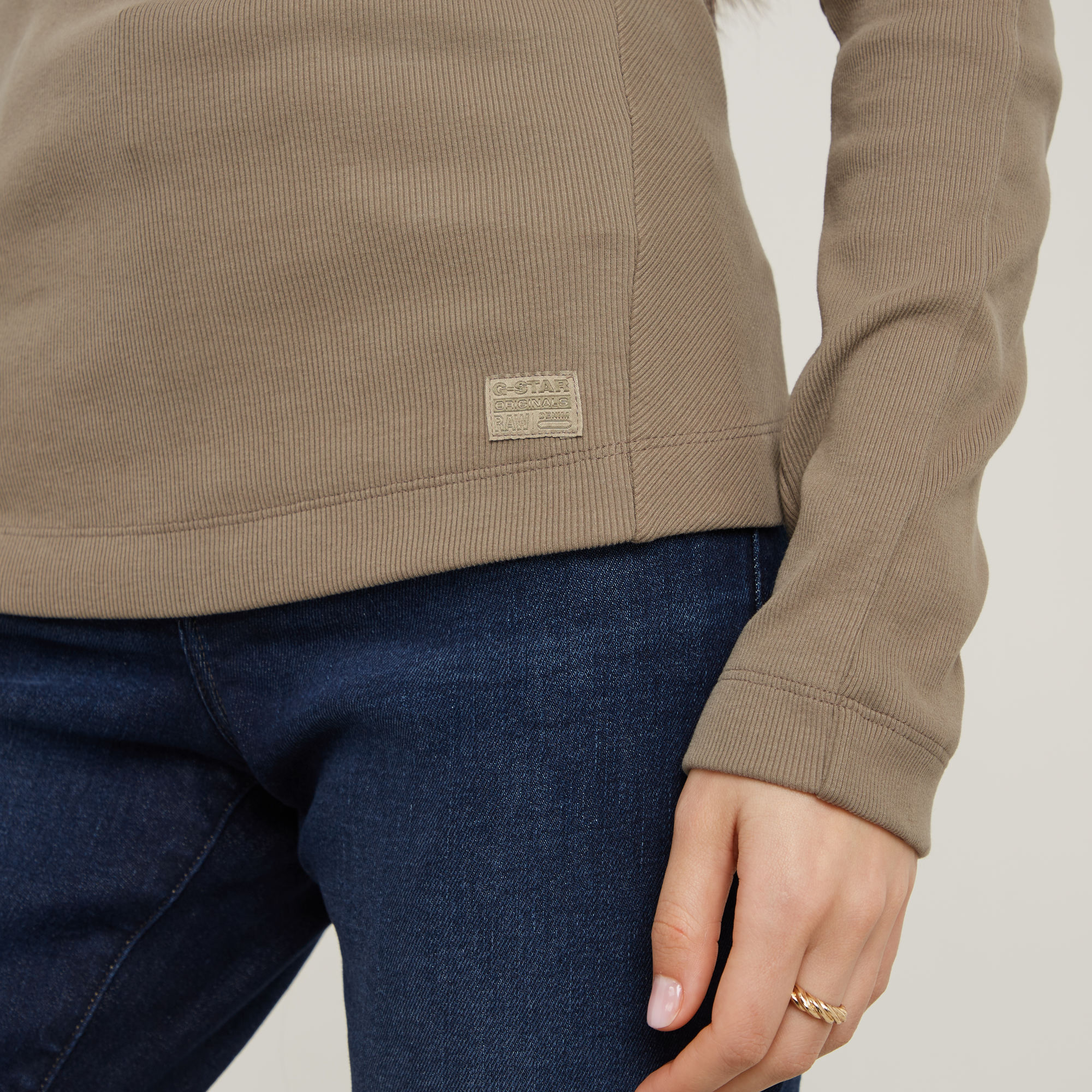 G-Star RAW Slim Rib Mock Top Beige Dames