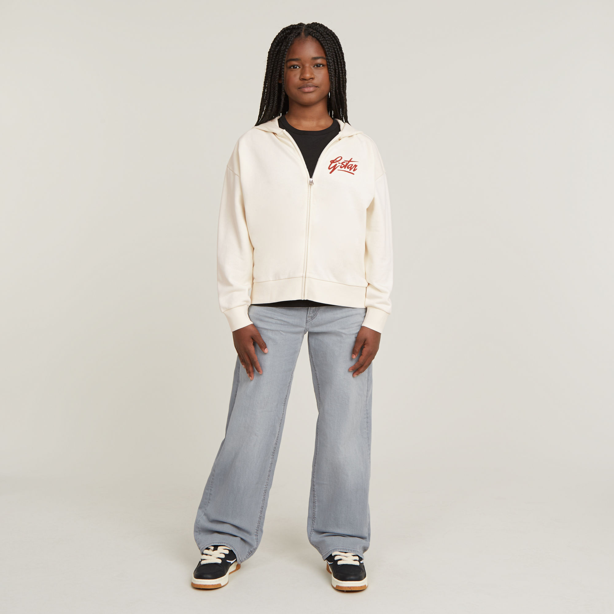 Thumbnail - Mädchen Hoodie Zipp Brushed - Beige - mädchen