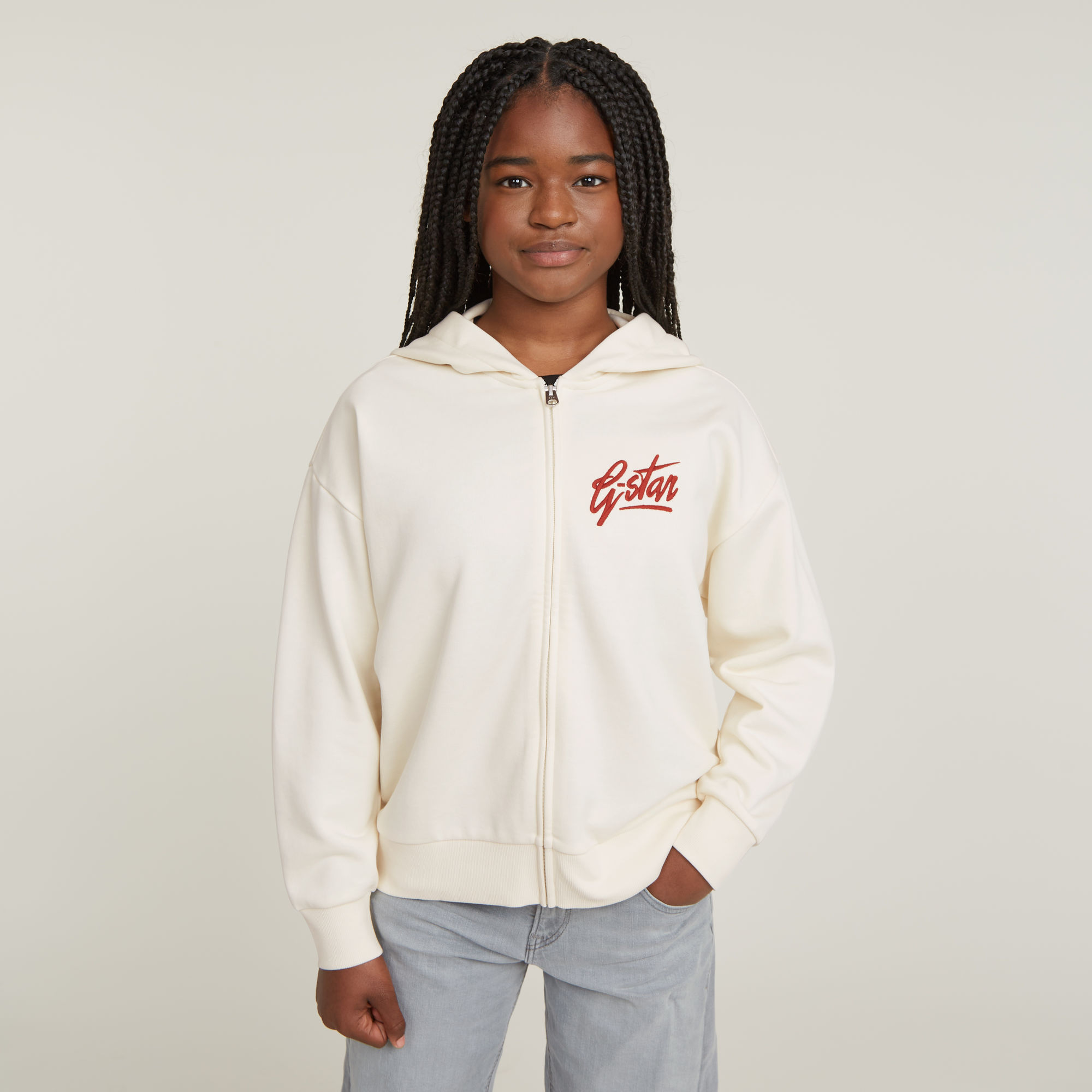 

Meisjes Hoodie Zipp Brushed - Beige - meisjes
