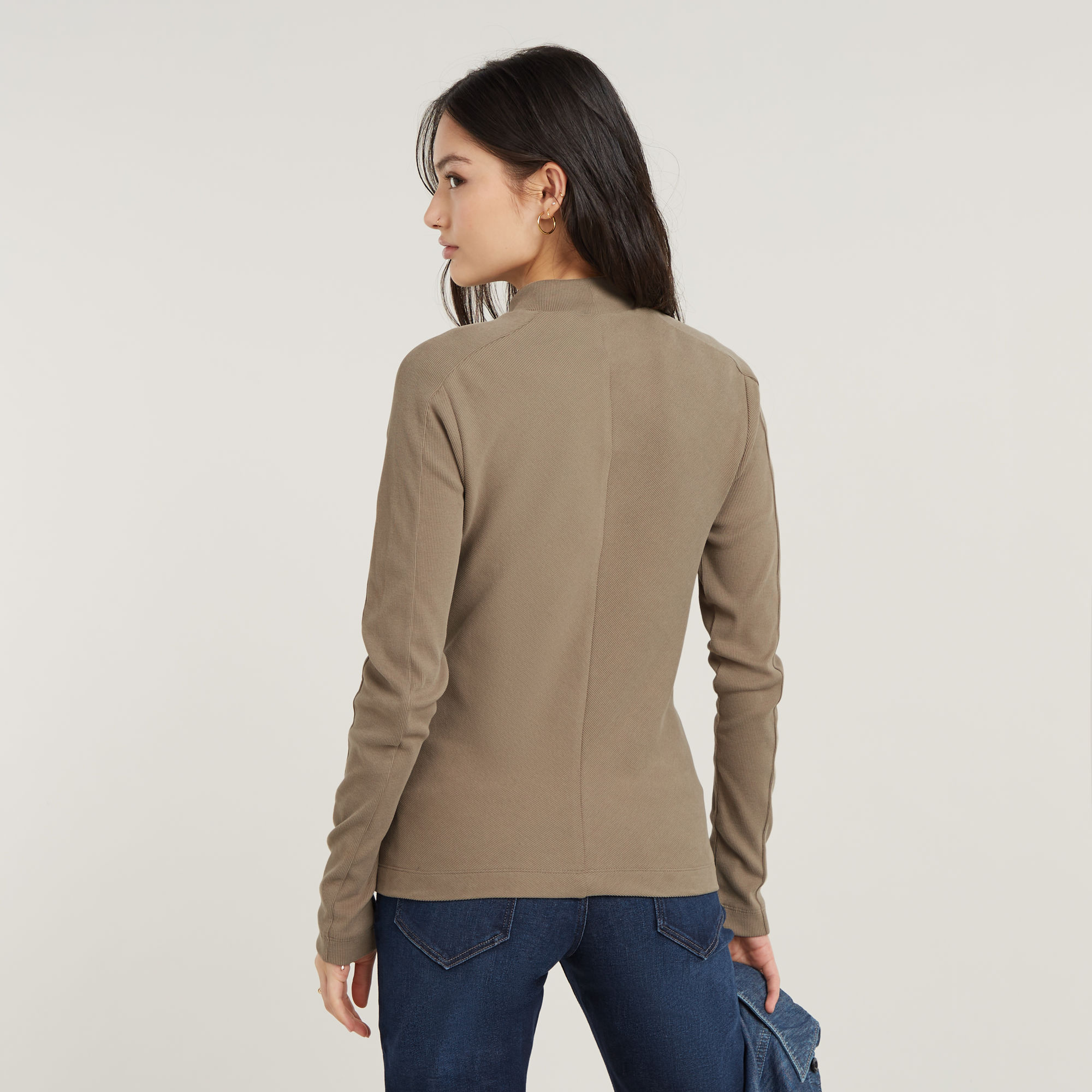 G-Star RAW Slim Rib Mock Top Beige Dames