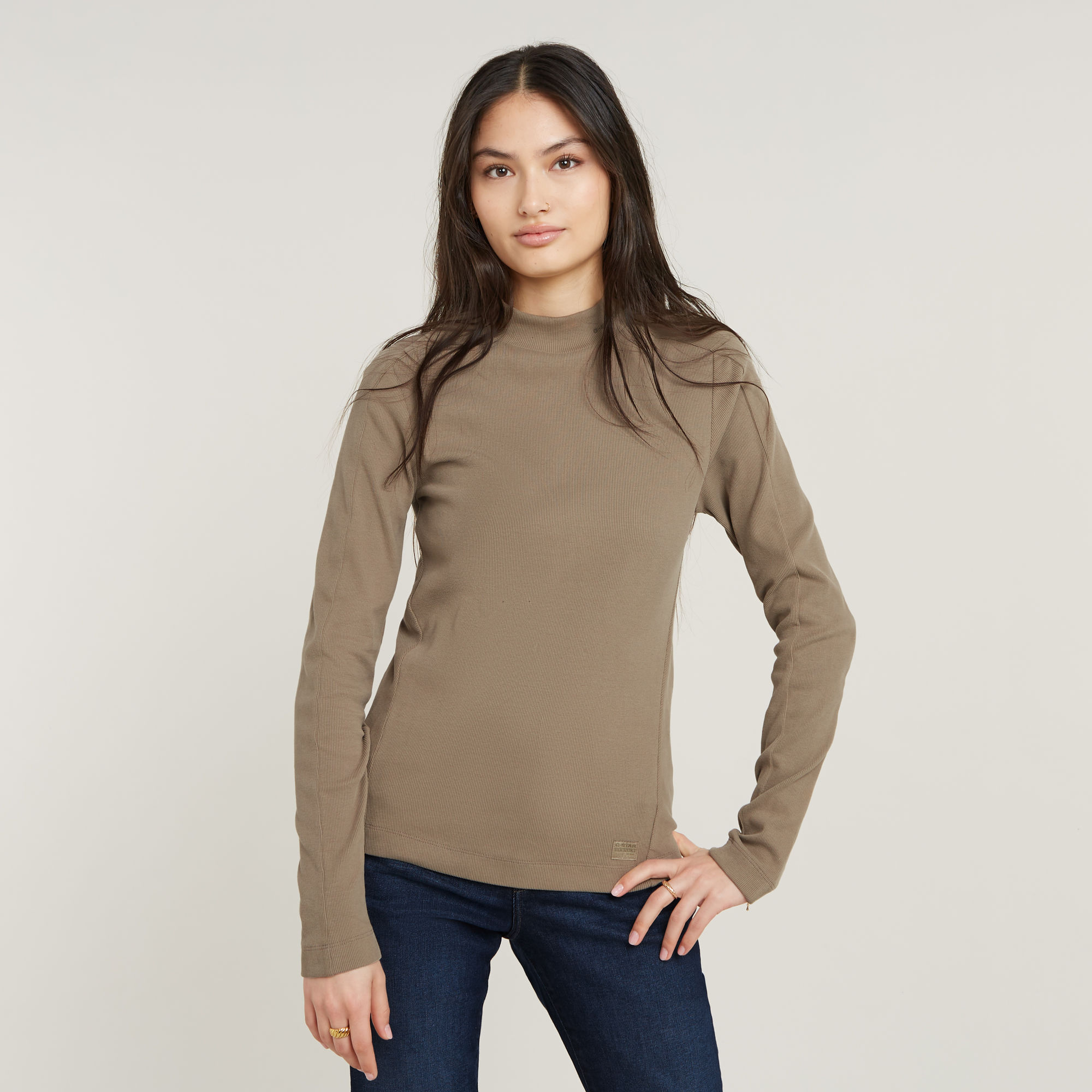 

Slim Rib Mock Top - Beige - Women