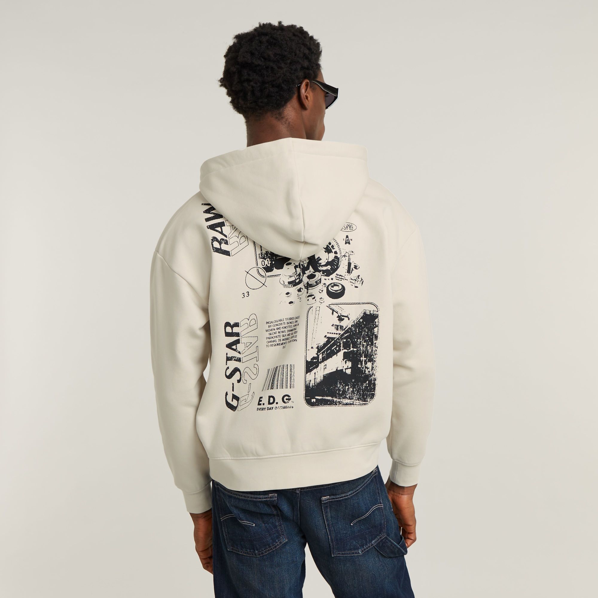 

Graphic Loose Hooded Sweater - White - Men