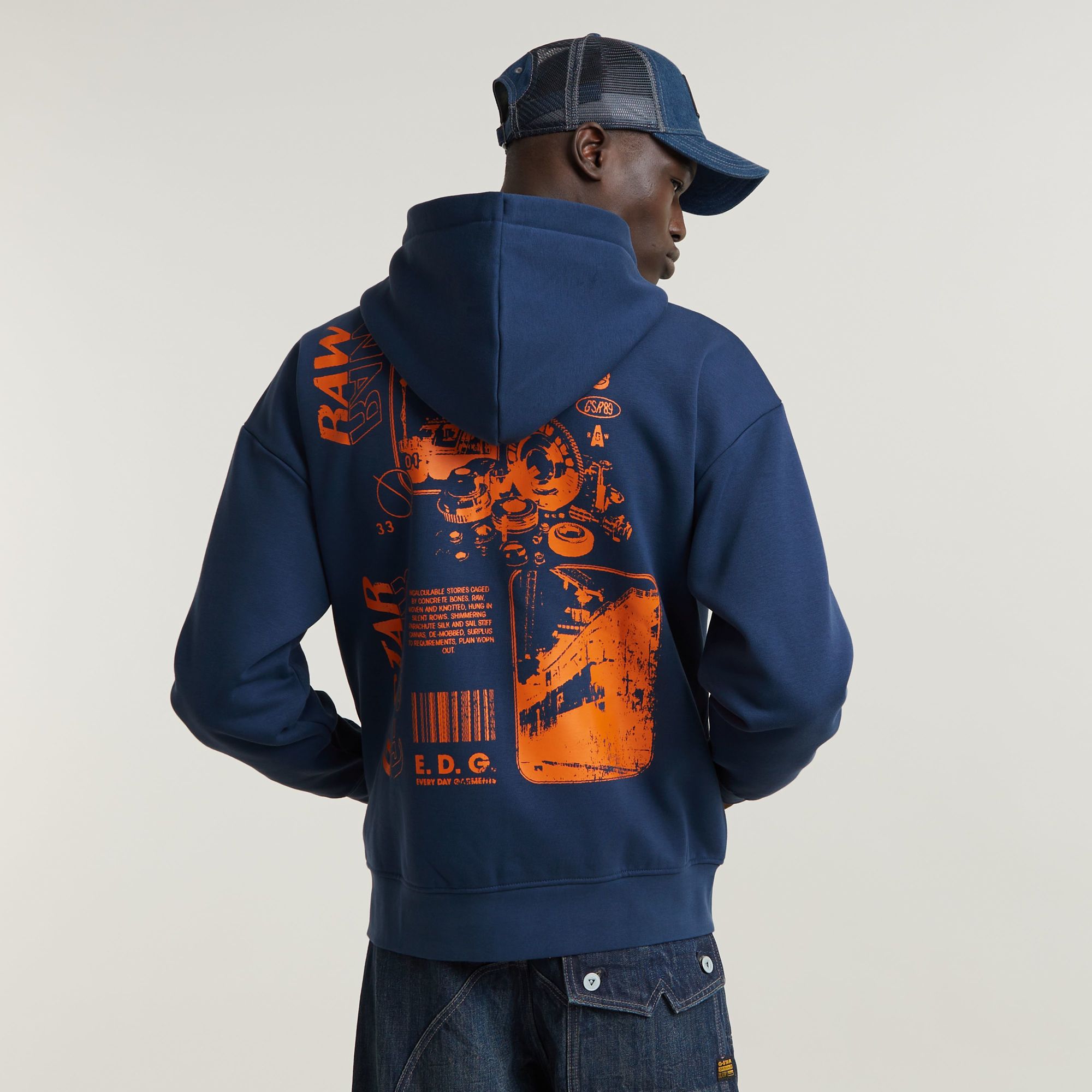 Poster Back Graphic Loose Hoodie Jacke - Mittelblau - Herren