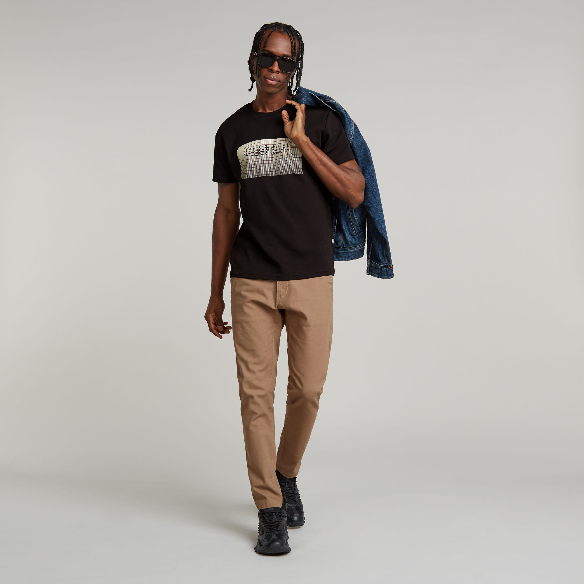 G-Star RAW Stacked Old Skool Logo T-Shirt Zwart Heren