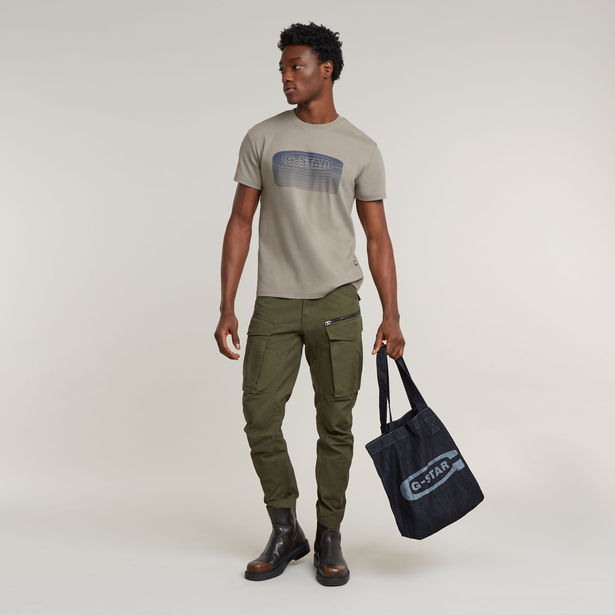 G-Star RAW Stacked Old Skool Logo T-Shirt Beige Heren