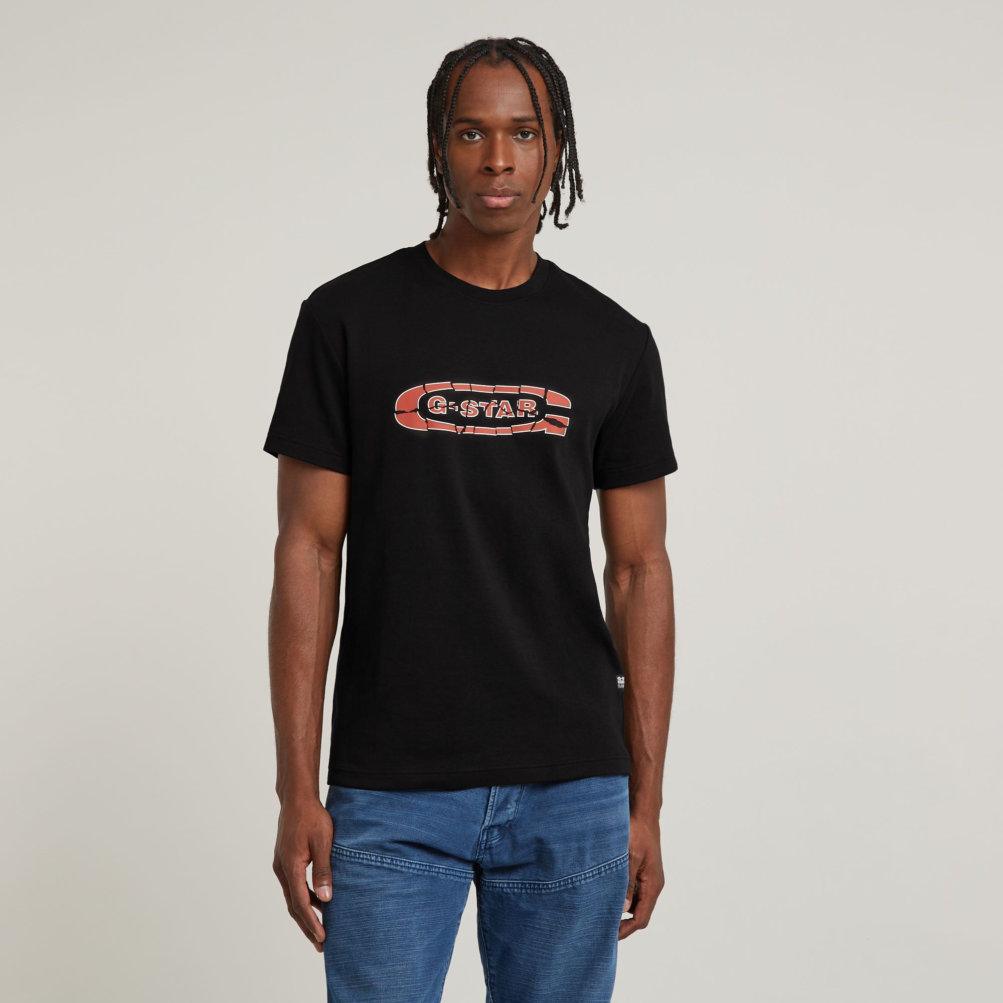 G-Star RAW Destroyed Old Skool Logo T-Shirt Zwart Heren