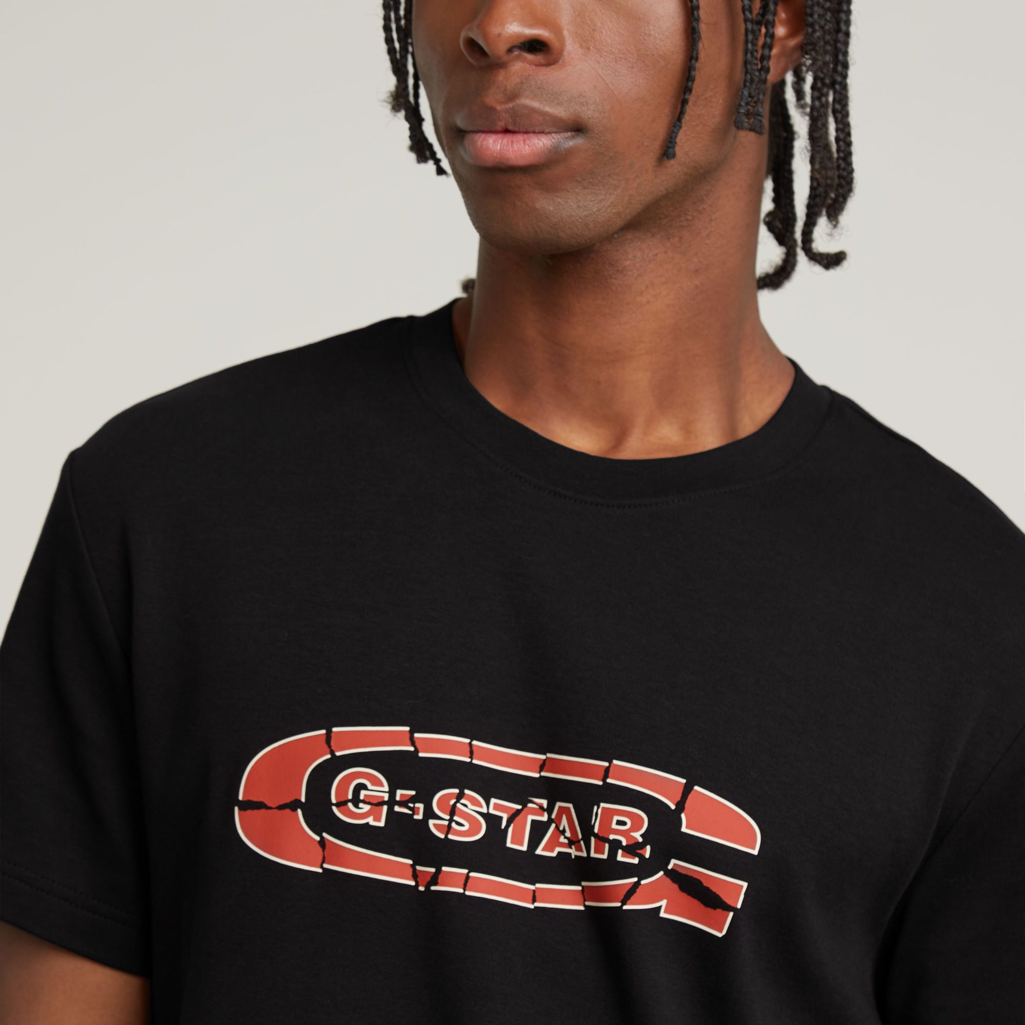 G-Star RAW Destroyed Old Skool Logo T-Shirt Zwart Heren