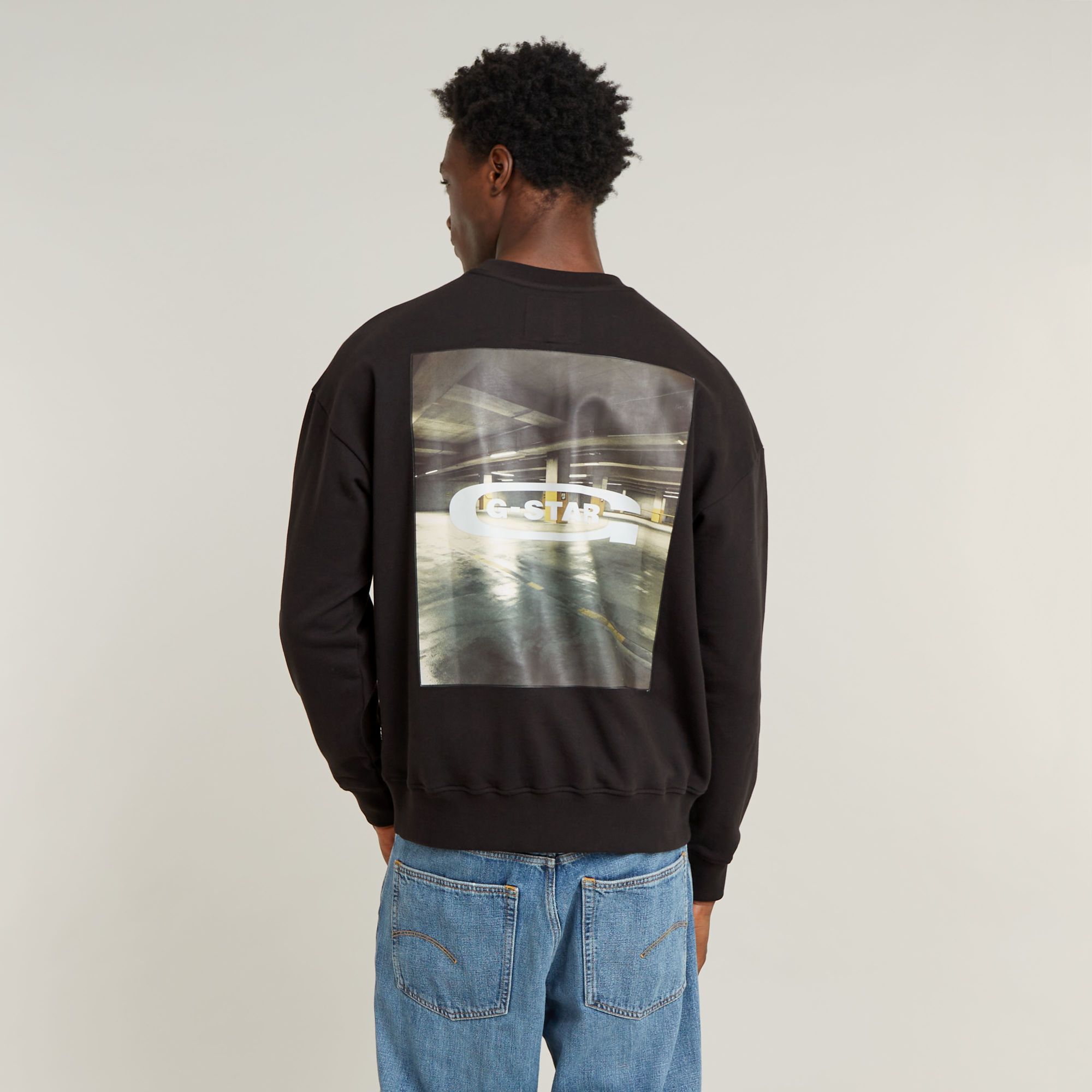 G-Star RAW Photo Back Print Loose Sweater Zwart Heren