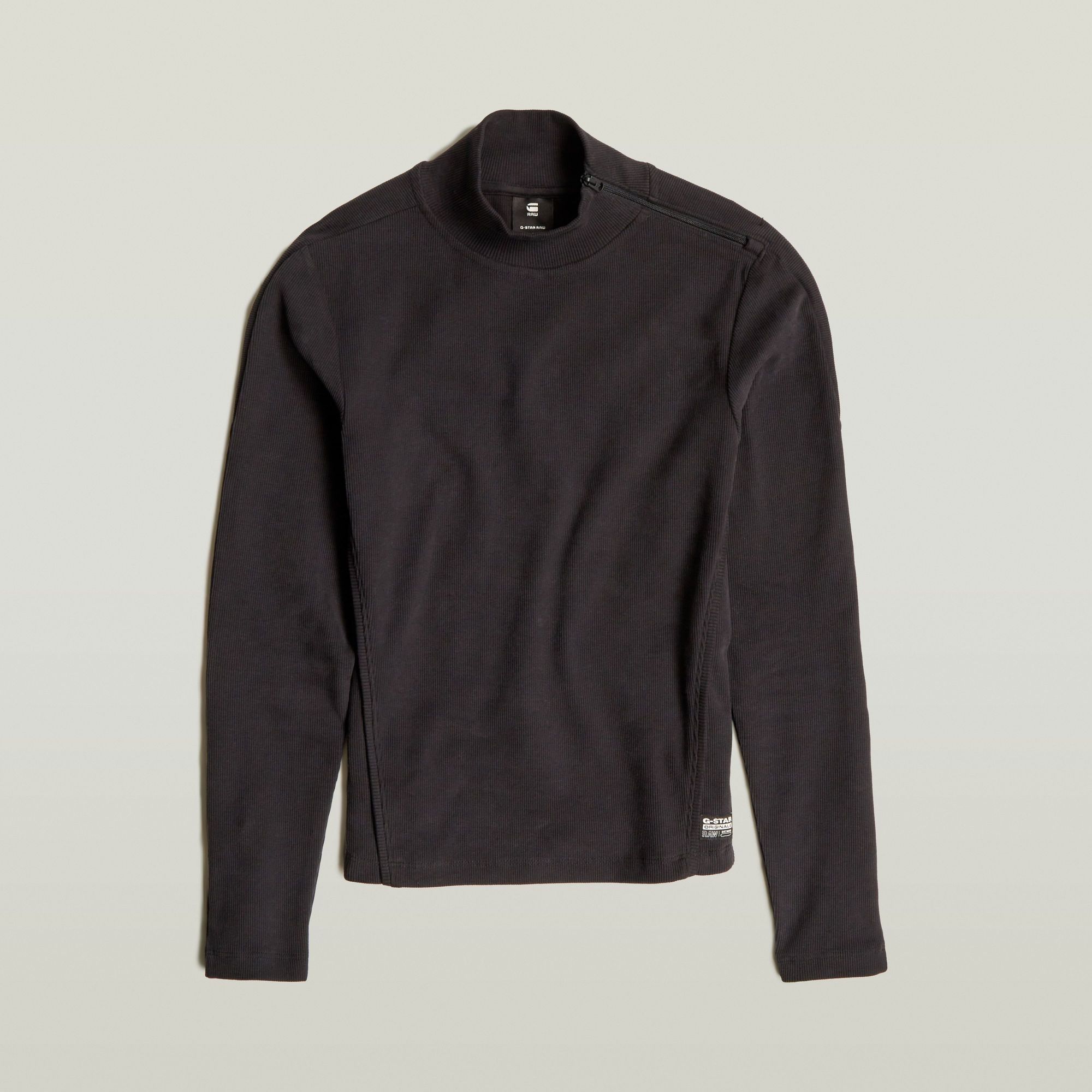 G-Star RAW Asymmetric Zip Cropped Slim Mock Top Zwart Dames