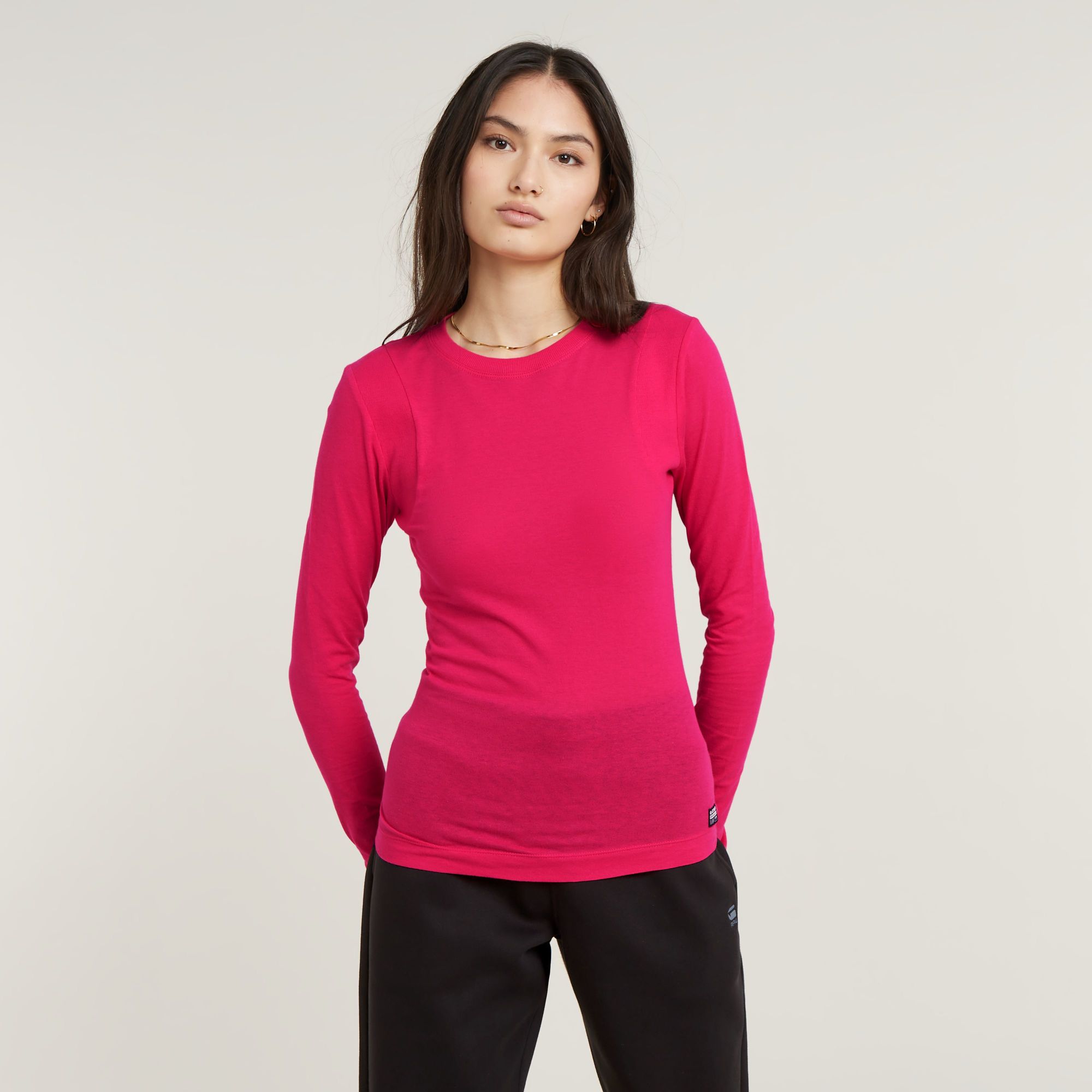 

Ribbed Shoulder Panels Slim Top - Pink - Women