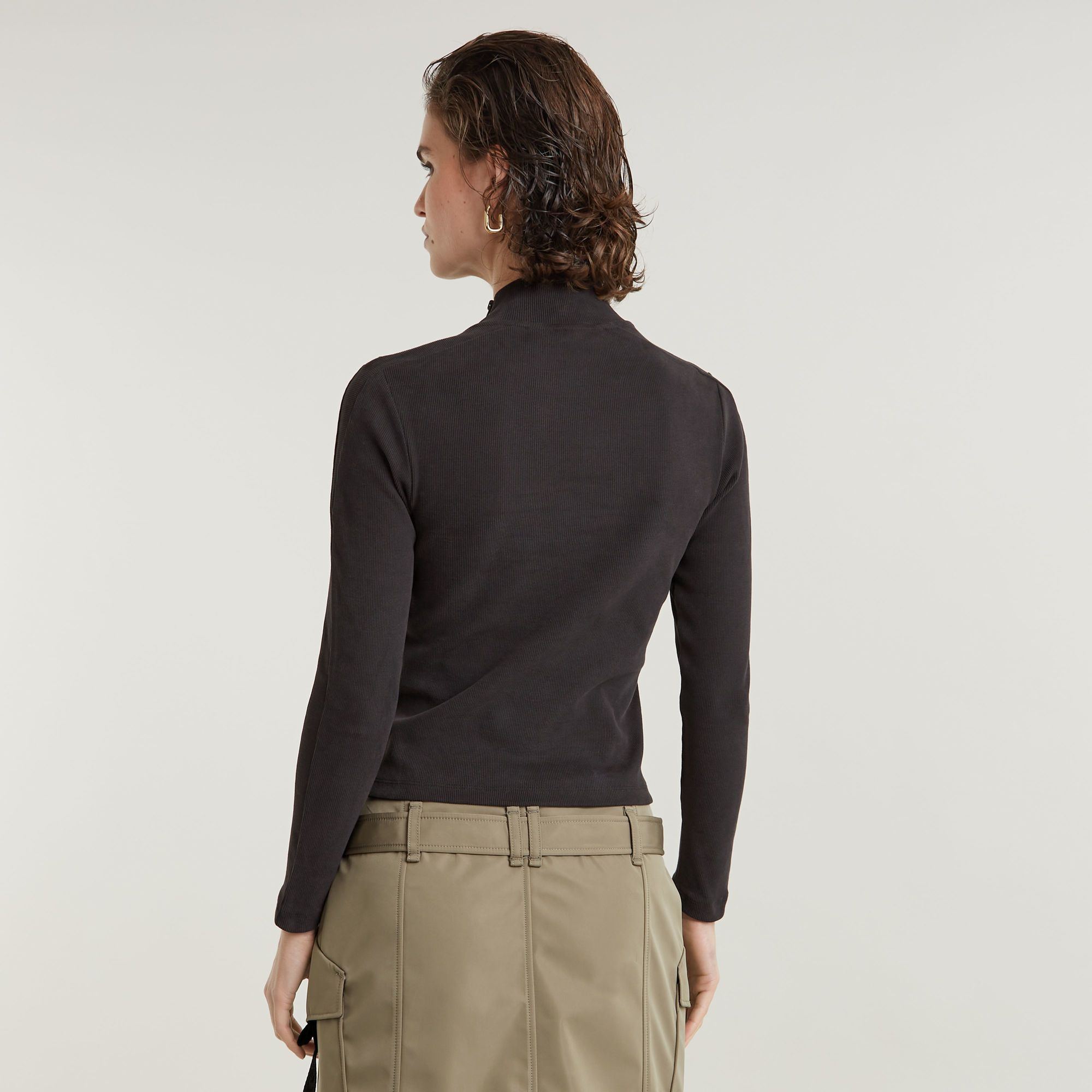 G-Star RAW Asymmetric Zip Cropped Slim Mock Top Zwart Dames