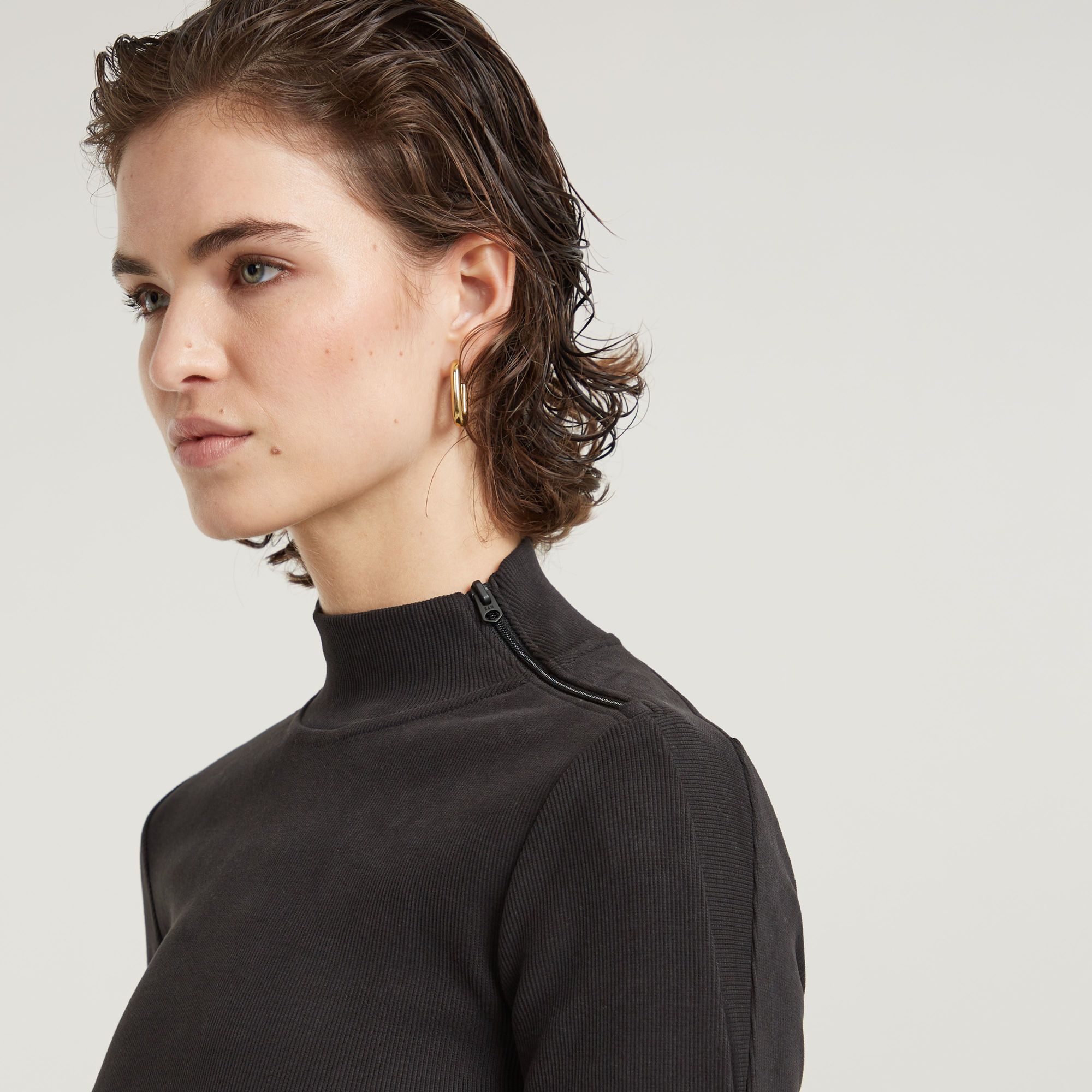 G-Star RAW Asymmetric Zip Cropped Slim Mock Top Zwart Dames