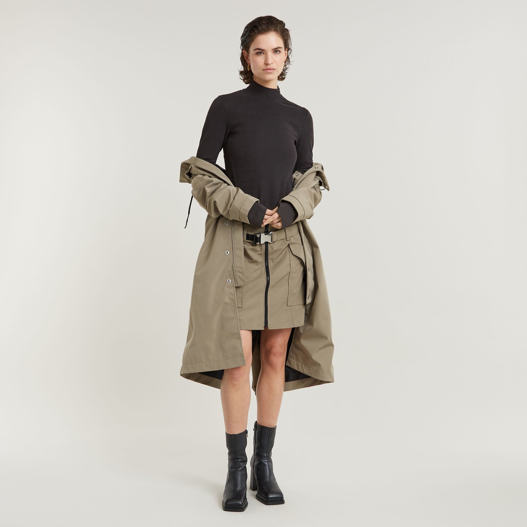 G-Star RAW Asymmetric Zip Cropped Slim Mock Top Zwart Dames