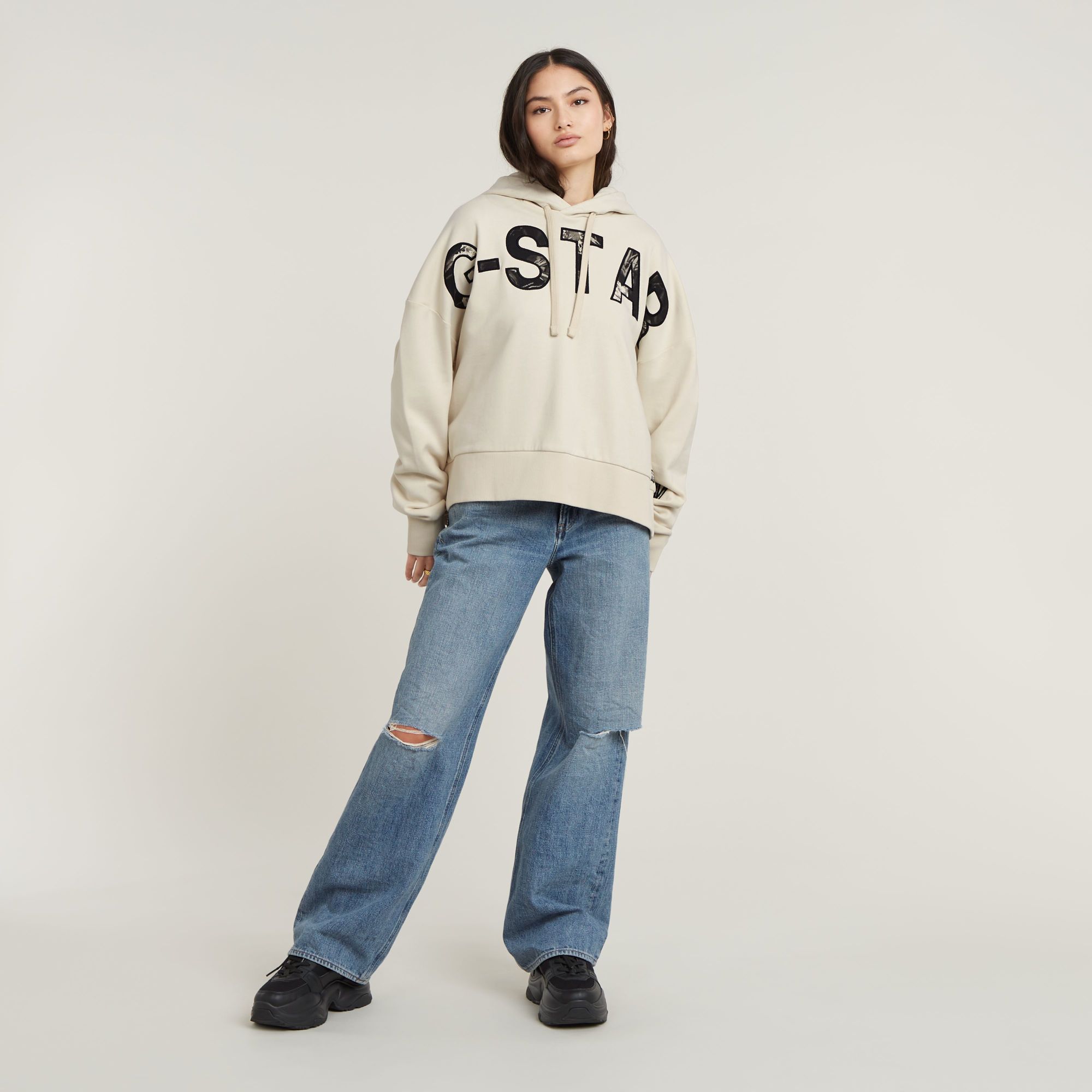 G-Star RAW Embro Print Oversized Hoodie Wit Dames