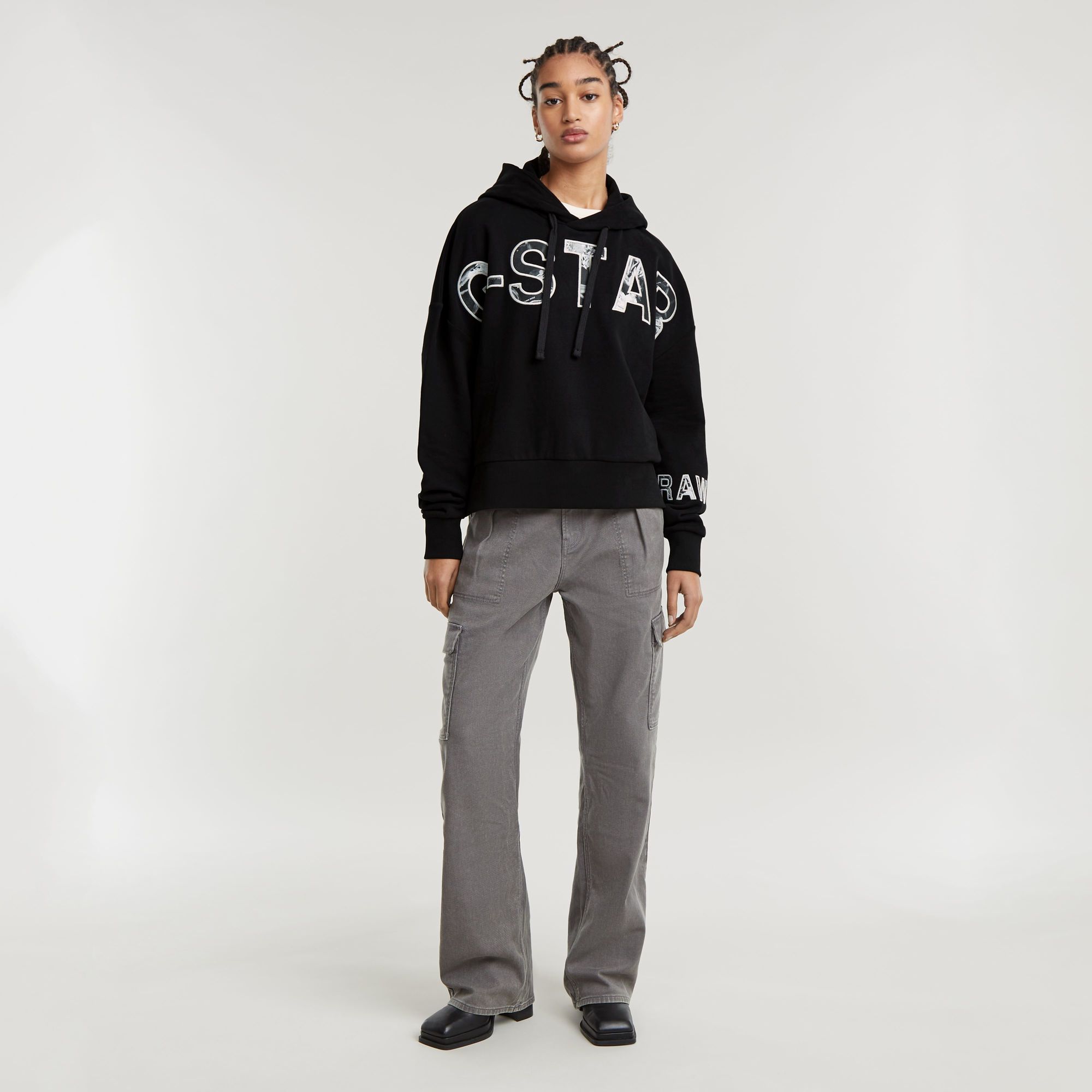 G-Star RAW Embro Print Oversized Hoodie Zwart Dames