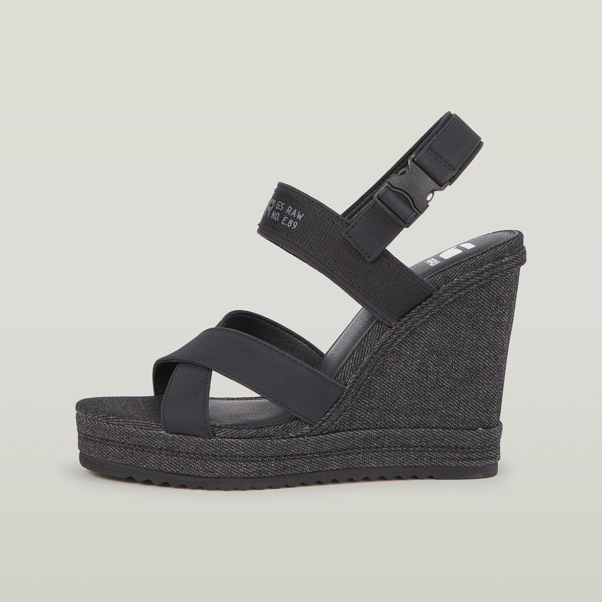 

Bodana Cross Strap Denim Sleehak - Zwart - Dames