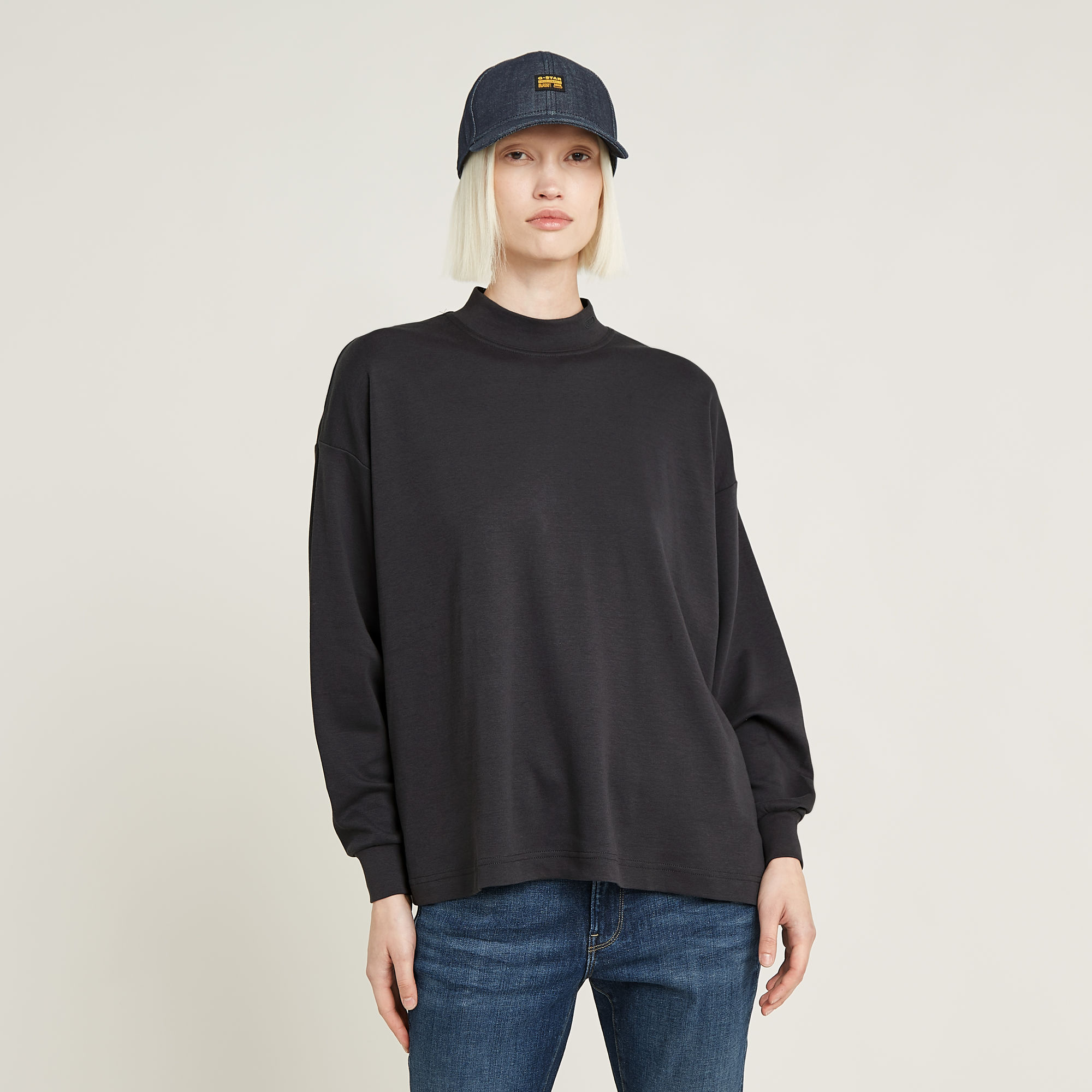 

Oversized Moto Logo XXL Mock Top - Grijs - Dames