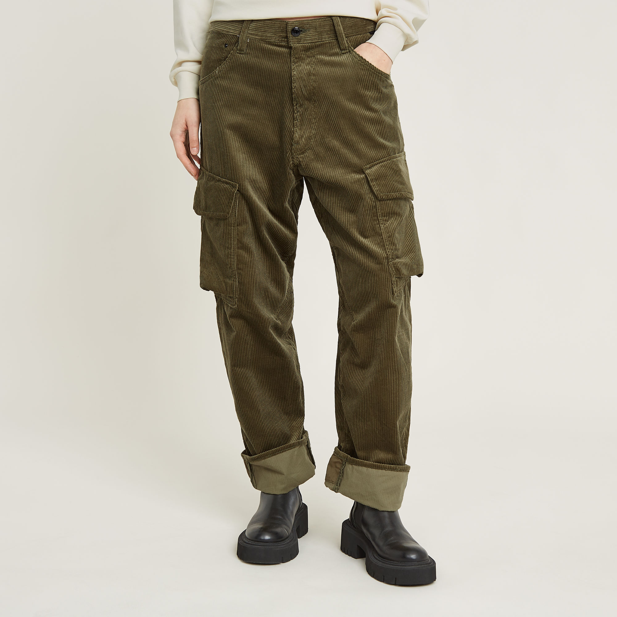 

Cargo Cord 3D Boyfriend Pants - Green - Women