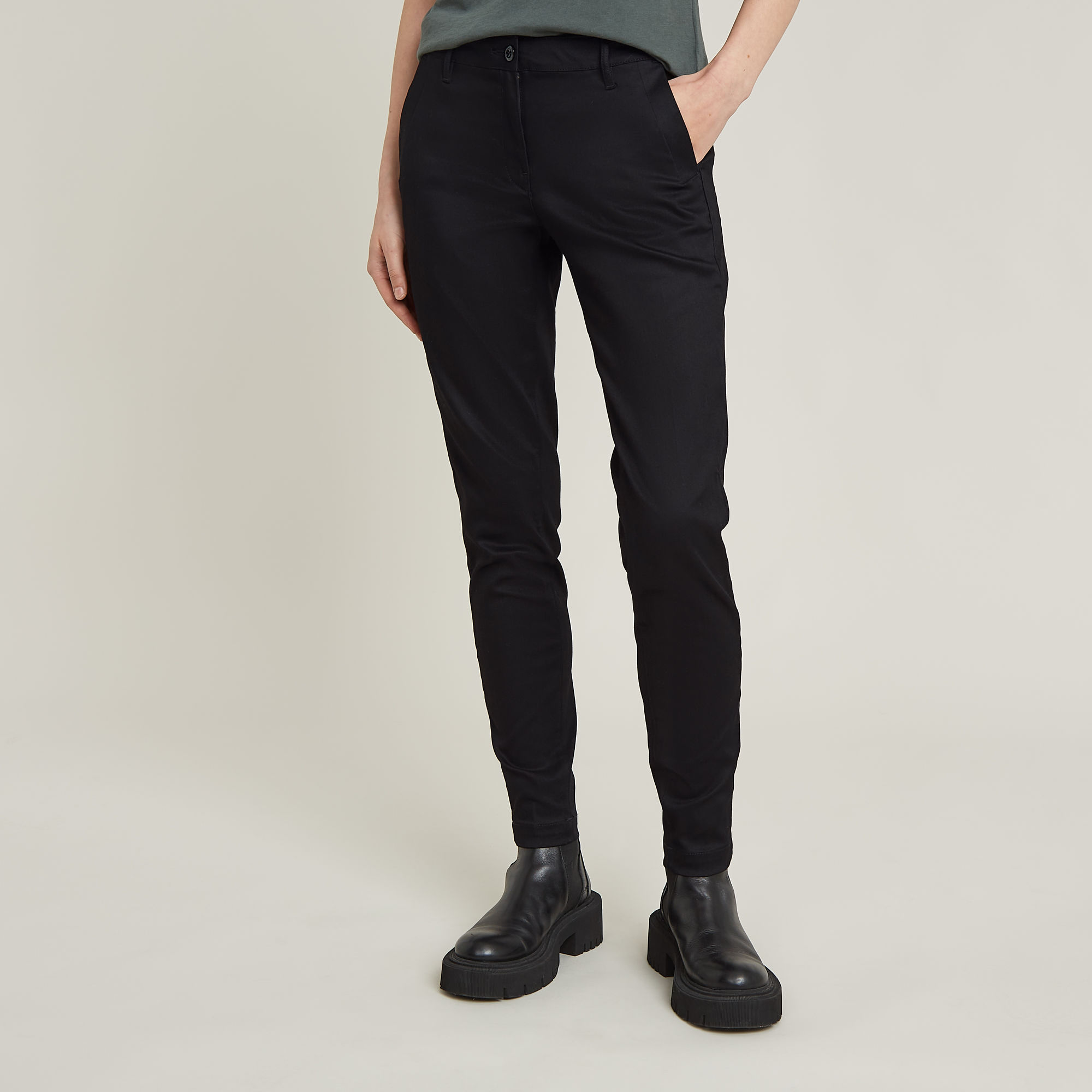 

Bronson Mid Waist Slim Chino - Black - Women