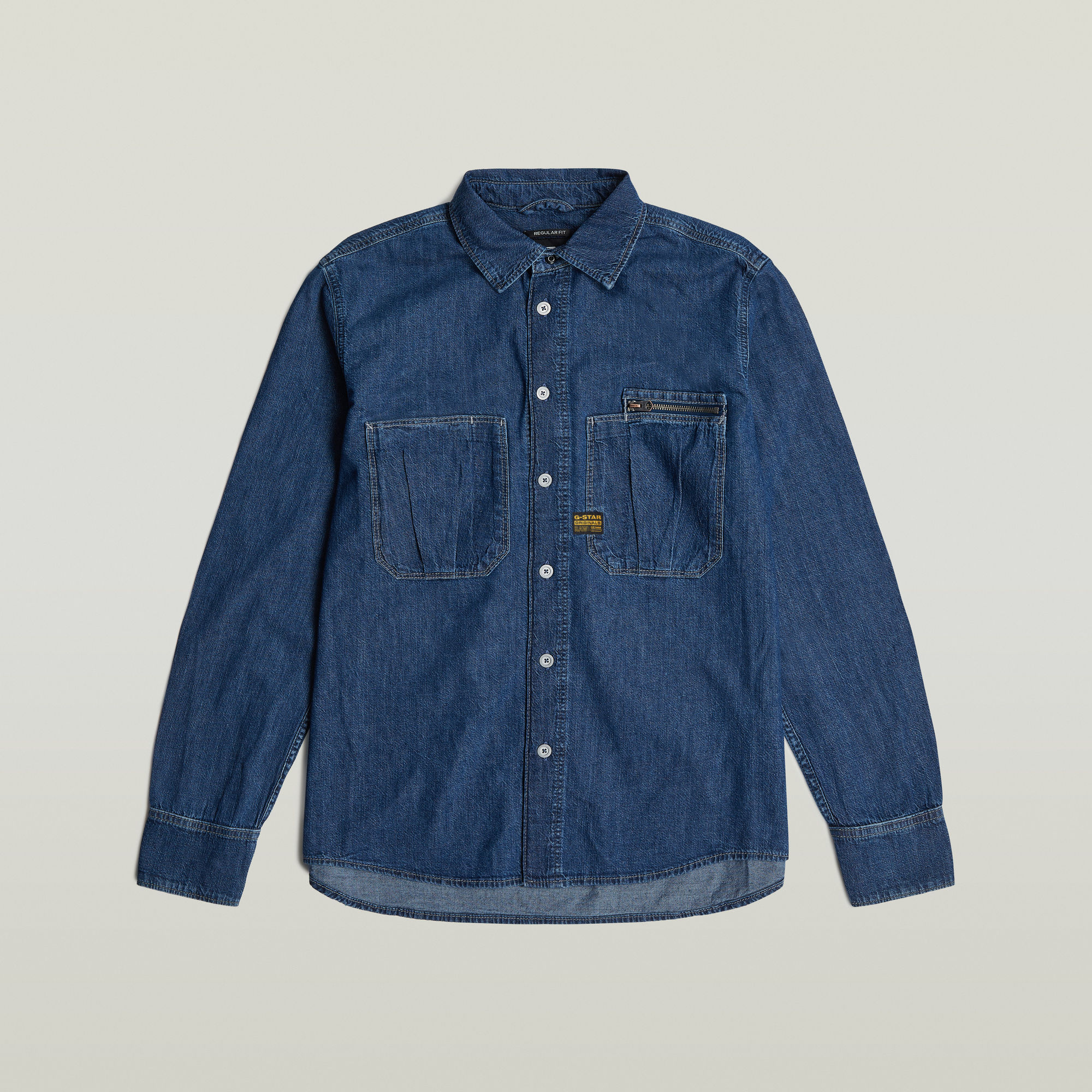 G-Star RAW Pleated Zip Regular Shirt Donkerblauw Heren