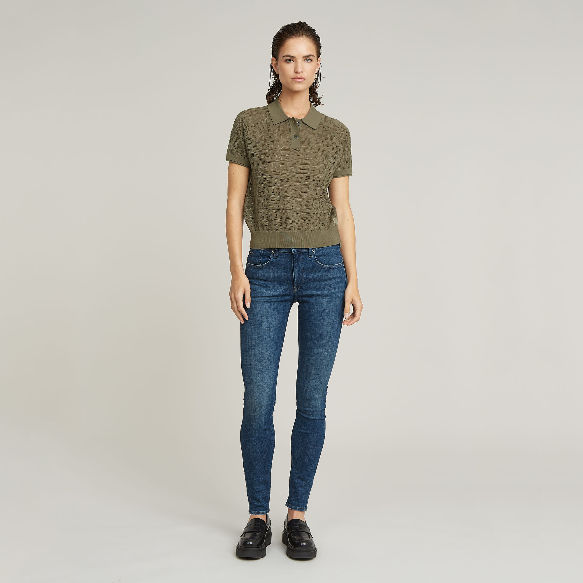 G-Star RAW Pointelle Lichtgewicht Gebreide Polo Groen Dames