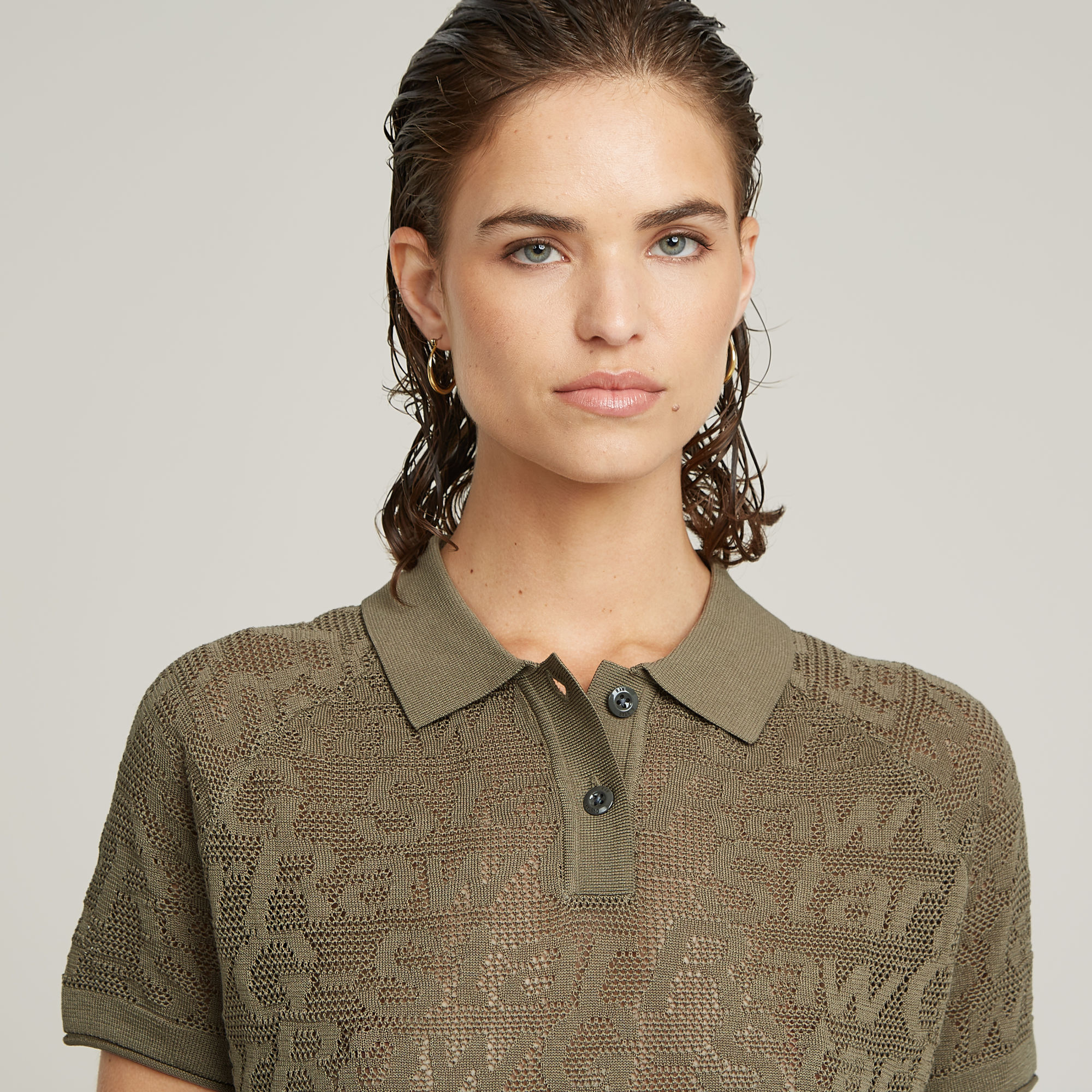 G-Star RAW Pointelle Lichtgewicht Gebreide Polo Groen Dames
