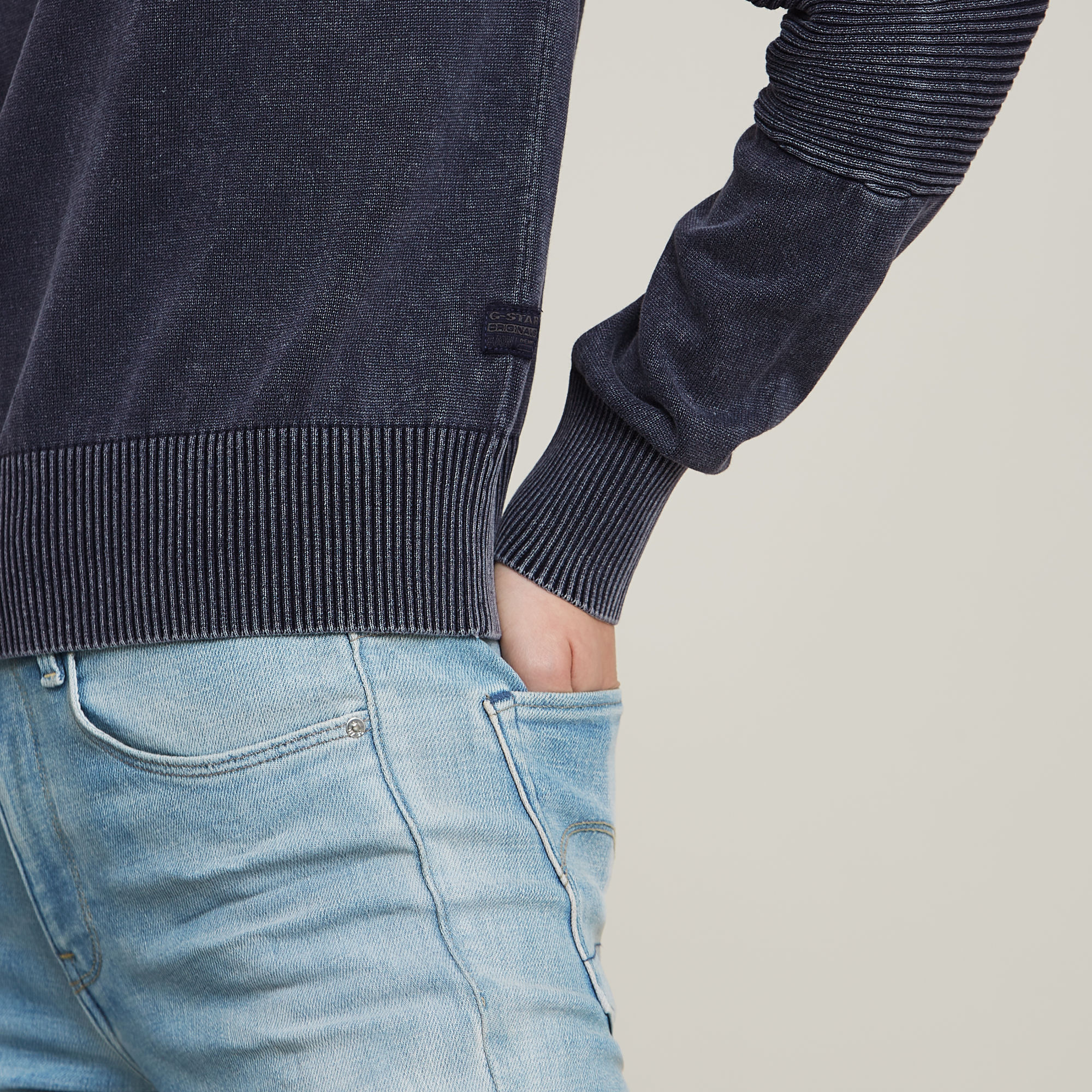 G-Star RAW Washed Lichtgewicht Gebreide Biker Trui Donkerblauw Dames