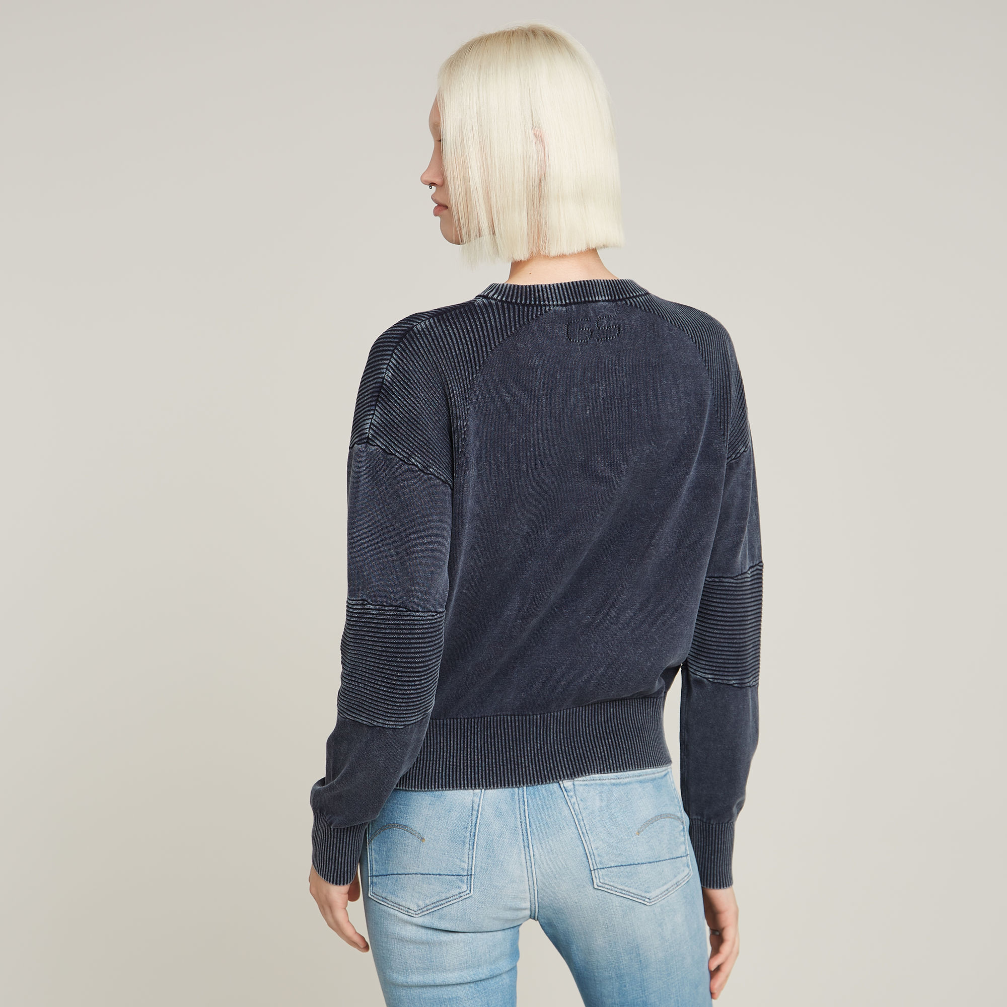 G-Star RAW Washed Lichtgewicht Gebreide Biker Trui Donkerblauw Dames