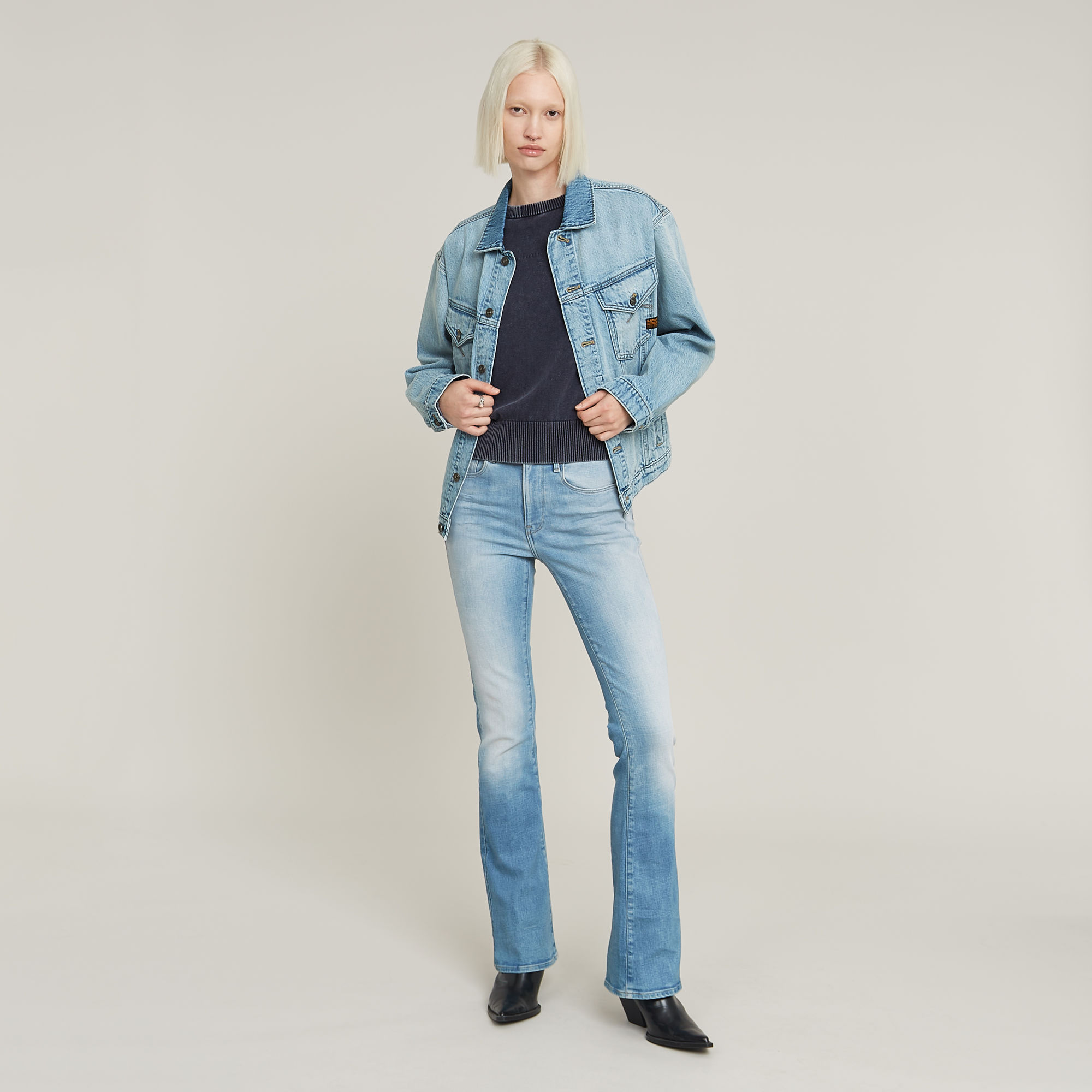 G-Star RAW Washed Lichtgewicht Gebreide Biker Trui Donkerblauw Dames